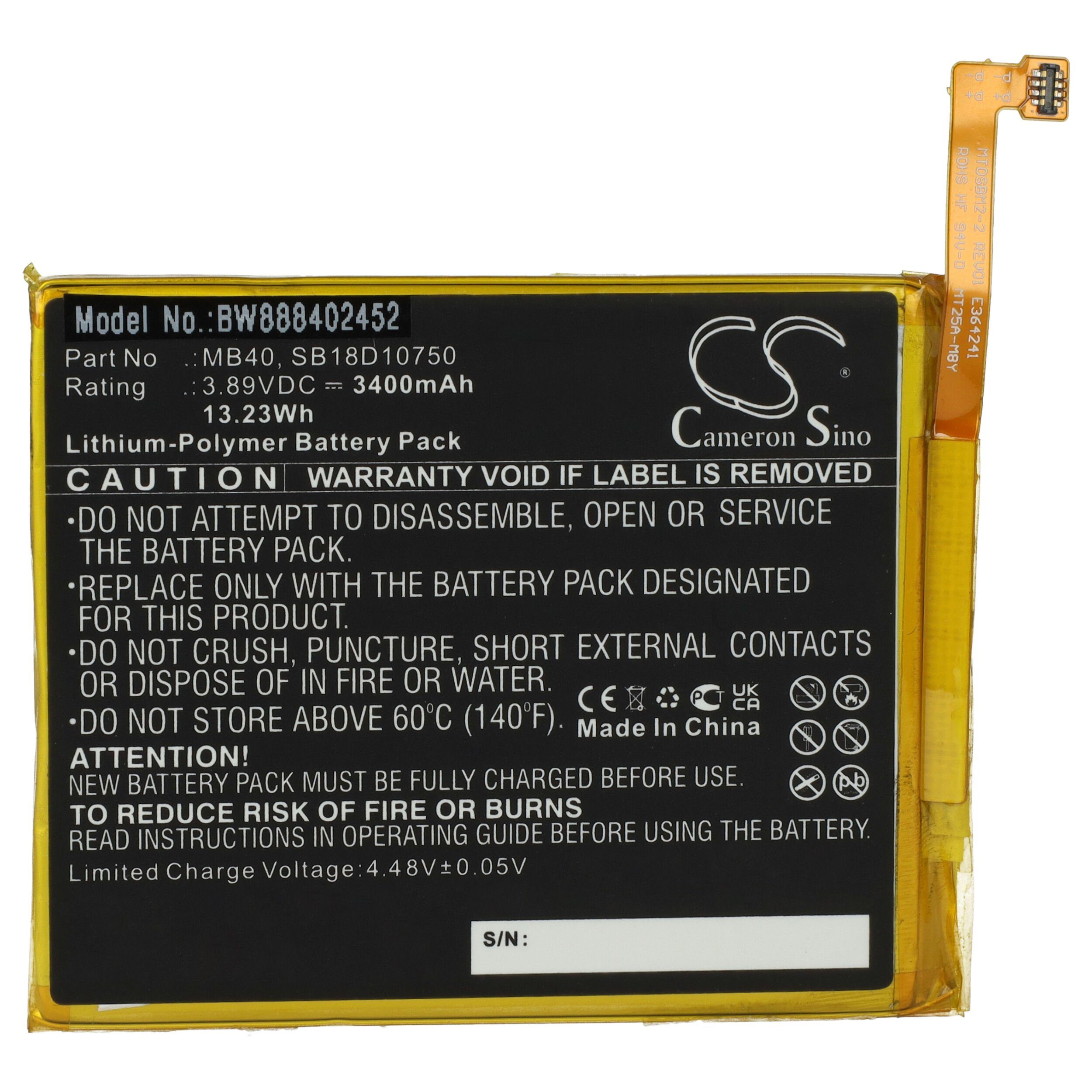 vhbw Ersatz für Motorola SB18D10750, MB40 für Smartphone-Akku Li-Polymer 3400 mAh (3,89 V)