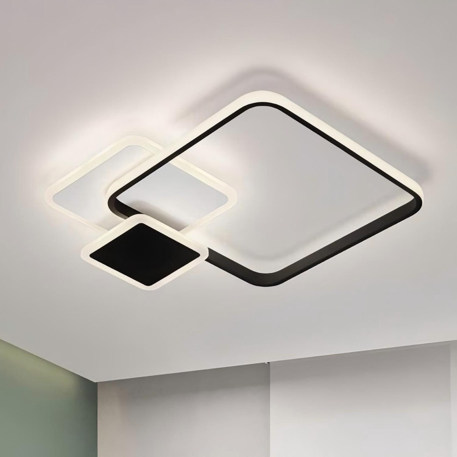 ZMH LED Deckenleuchte Modern Quadrat Design Schwarz Fernbedienung Büro Flur, Dimmer, LED fest integriert
