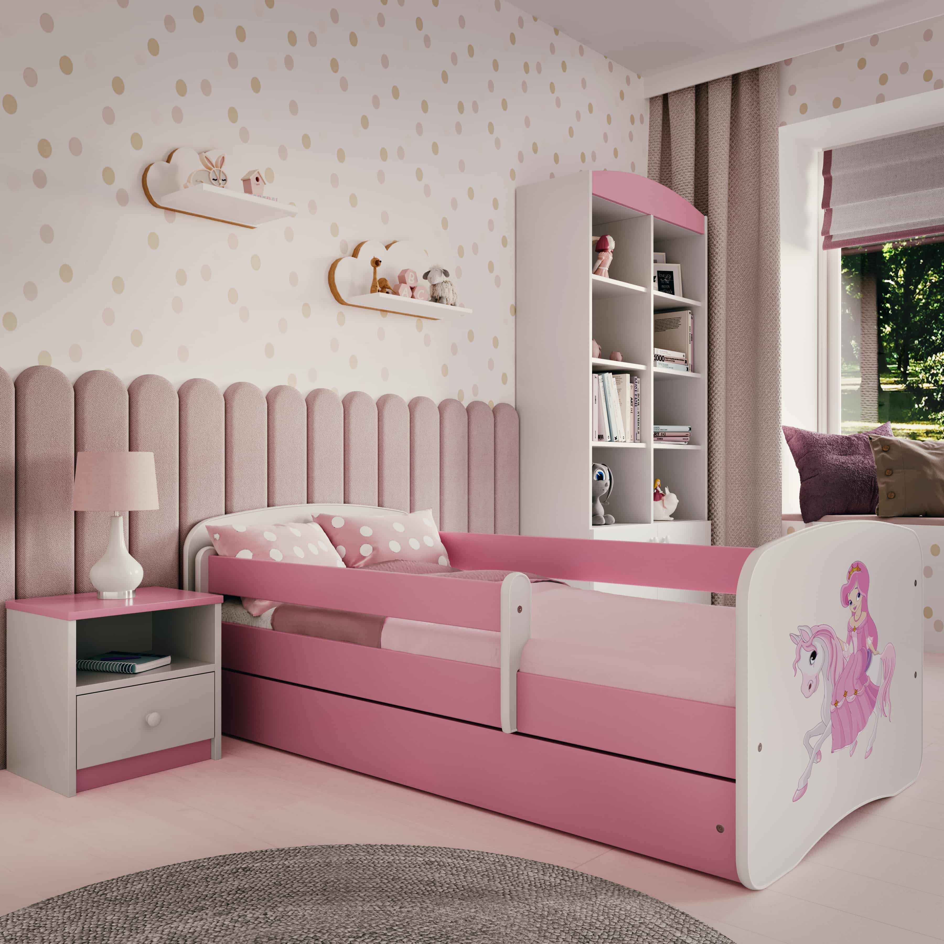 Raumhirsch Furniture Kinderbett 70x140, 80x160, 80x180 cm - Komplettset mit Matratze & Schublade (Bett für Mädchen, Einzelbett Kinder 2–12, mit Rausfallschutz & Lattenrost), verschiedene Farben & Designs