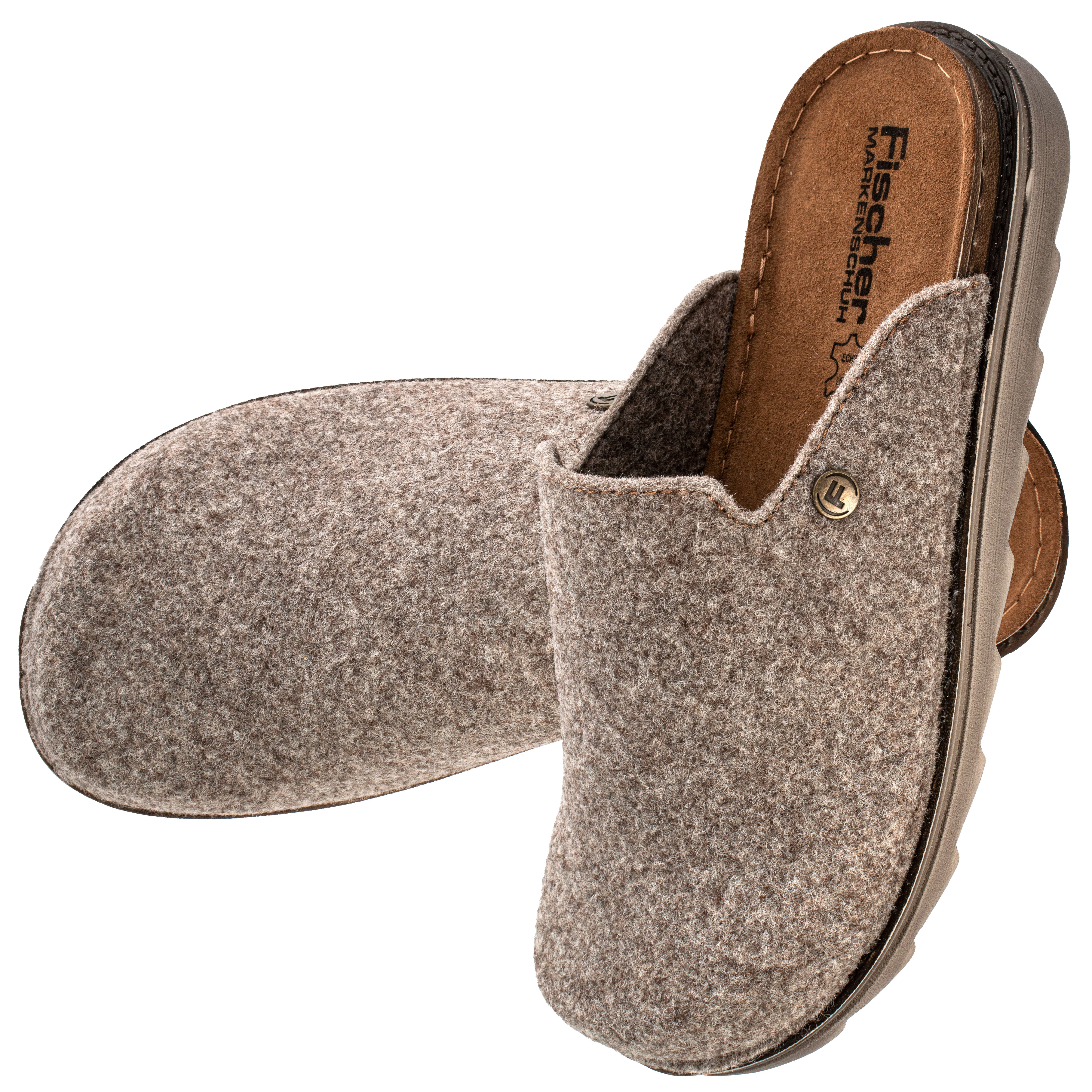 Fischer-Markenschuh Lars Pantoffel aus recyceltem PET Filz, leicht gepolstertes Lederfußbett