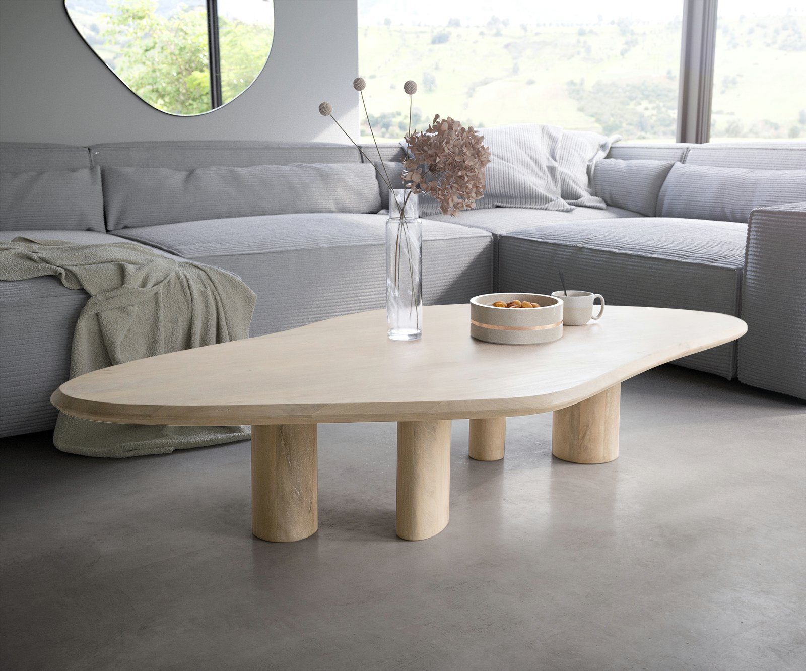 DELIFE Couchtisch Widorna, Mango White Wash 180x100 cm Couchtisch