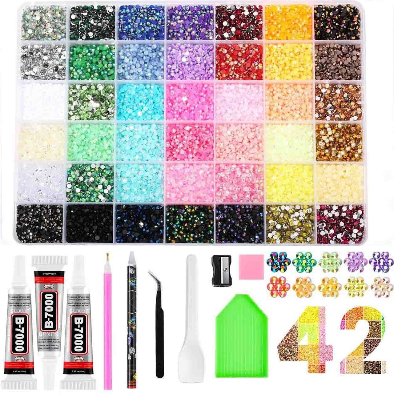 Zaewry Kreativset Jelly Strasssteine,Kit with Glue and Pen,Glitzersteine Bedazzling Kit, (42-tlg), für Nailart Gesichtsbemalung Kostüme und Andere DIY-Kreatione