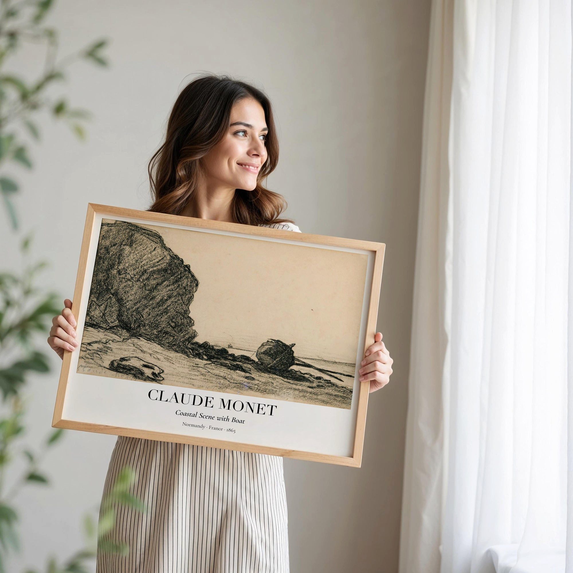 JUSTGOODMOOD Poster Premium ® Claude Monet · Strand mit Boot 1865, (1 St), verschiedene Größen wählbar