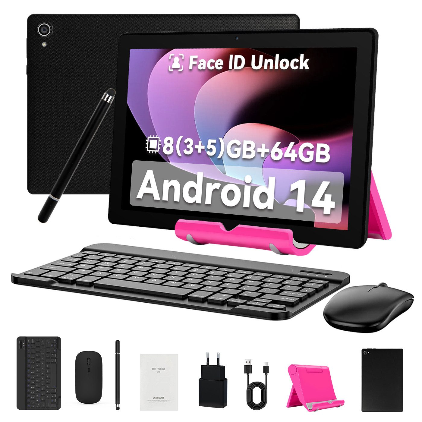 10,1" Tablet 2 + 5 MP Kameras 800*1280 mit Maus, Tastatur und Stylus Tablet