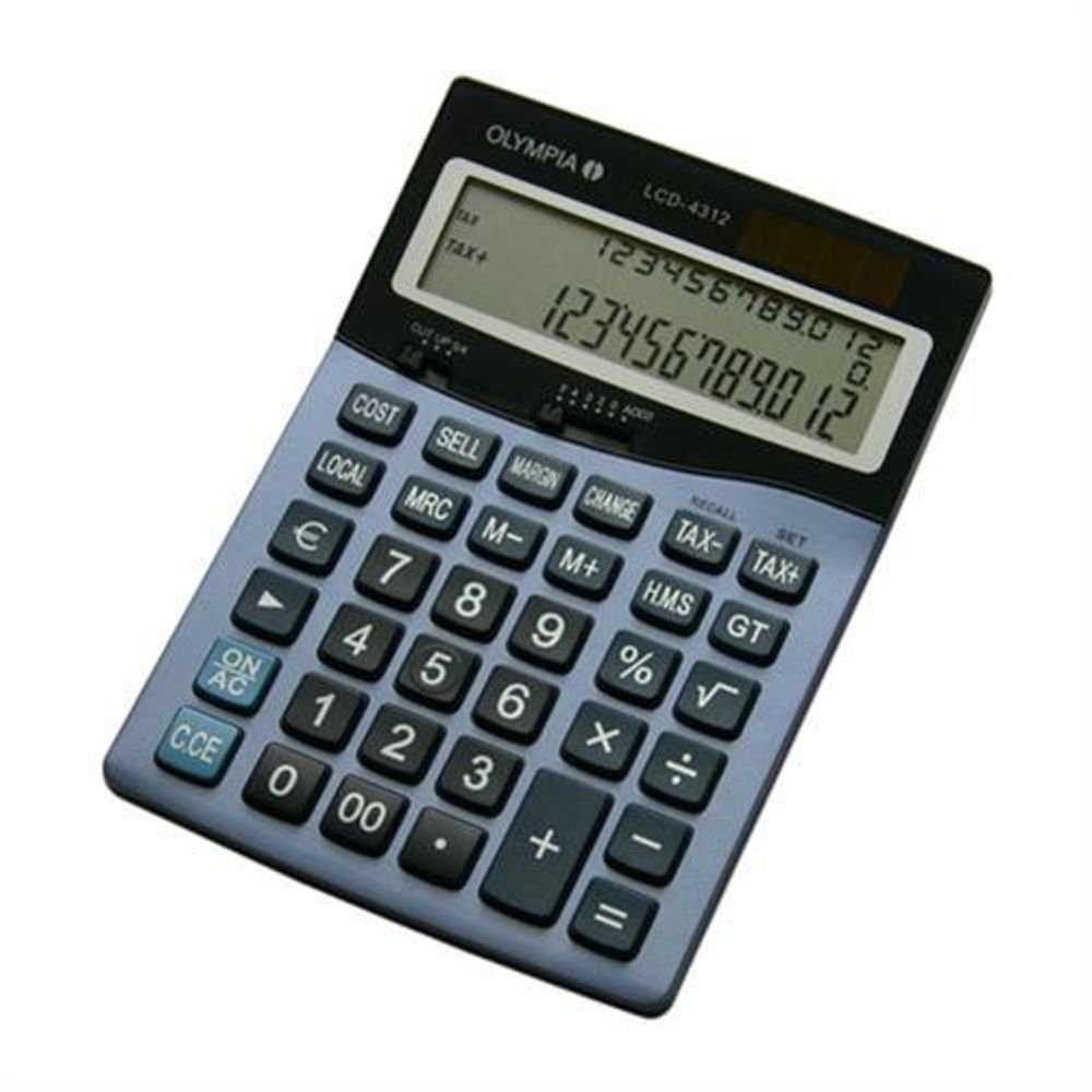 OLYMPIA OFFICE Taschenrechner LCD 4312, Tischrechner, Rechnen, blau, Batteriebetrieben, Solar, Mathe, Anzeige