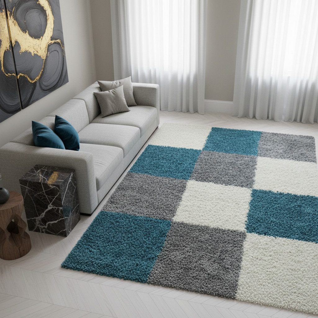 KADIMA DESIGN Teppich RHEIN Shaggy Langflor Wohnzimmer Schlafzimmer Waschbar Esszimmer, Läufer, Höhe: 32 mm, Türkis, 60x110 cm, Wohnzimmerteppich Strapazierfähig Waschbar