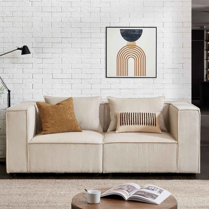 Juskys 2-Sitzer Domas, 2 Teile, S, modulare Couch für Wohnzimmer, Garnitur mit Armlehnen & Kissen