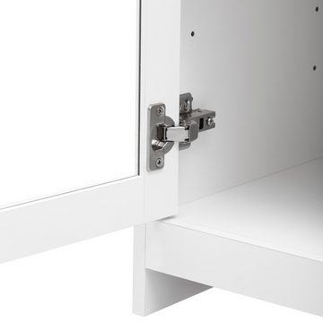 XDeer Sideboard Sideboard weißer Holzmaserung vier Türen 120cm Tür mit Glas, Wohnzimmer Esszimmer Holzfarbe Weiß mit zwei Schubladen