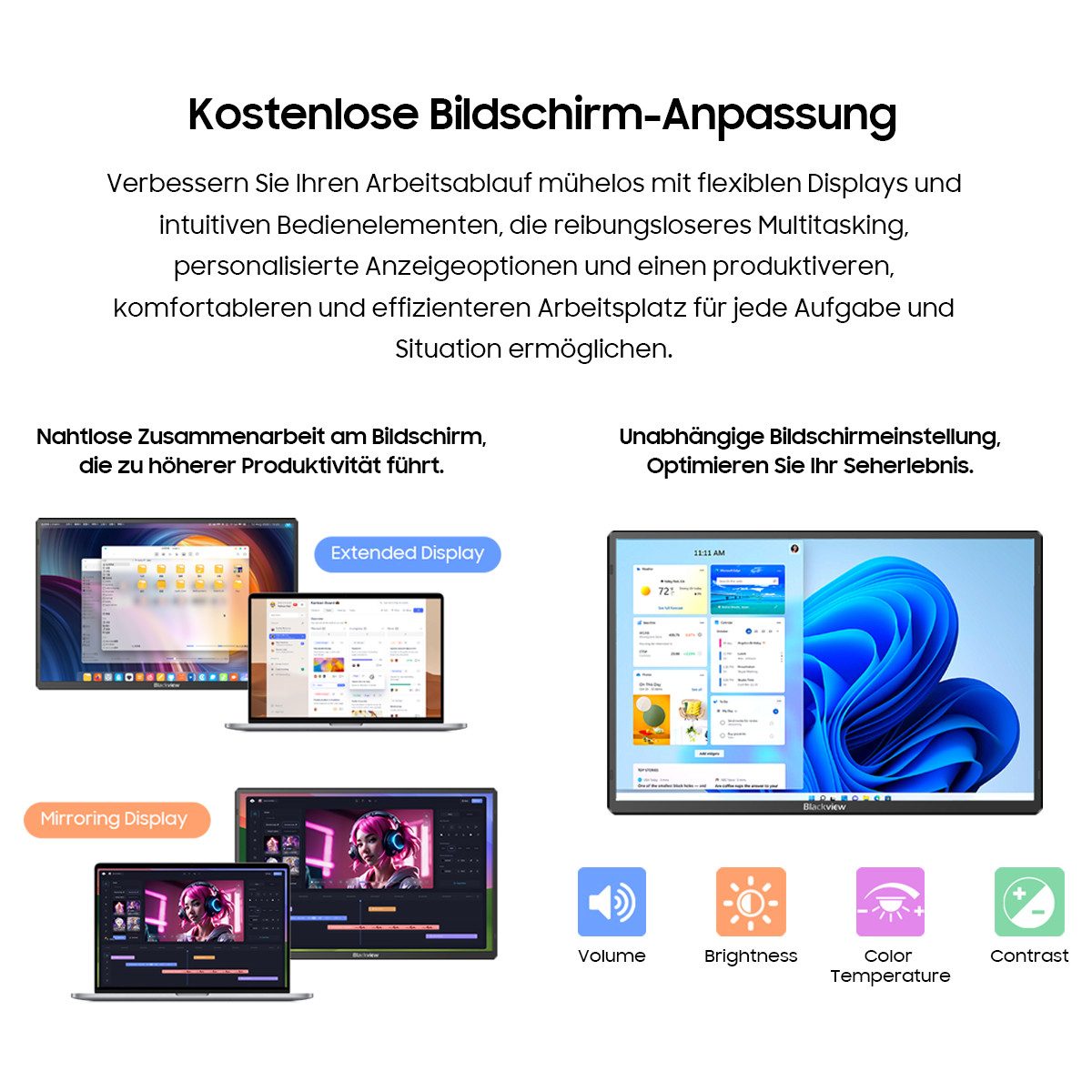 blackview 16 Zoll FHD IPS Gaming Display Laptop Bildschirm Erweiterung Table 9 Portabler Monitor (41 cm/16 ", 1920 × 1200 px, Full HD, 60 Hz, IPS, Laptop Bildschirm Erweiterung, Windows/Mac/Android/ChromeOS)