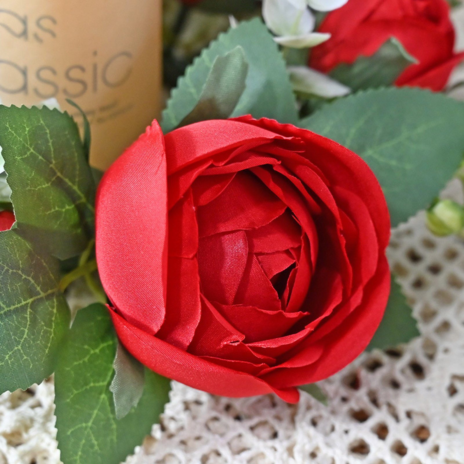 Realistische Hochzeitsdekoration 2 für Valentinstag Dekoration, Stück Künstliche Tischkranz Rutaqian Rot Tischkerzen Zuhause Dekorative Girlande Kerzengirlande