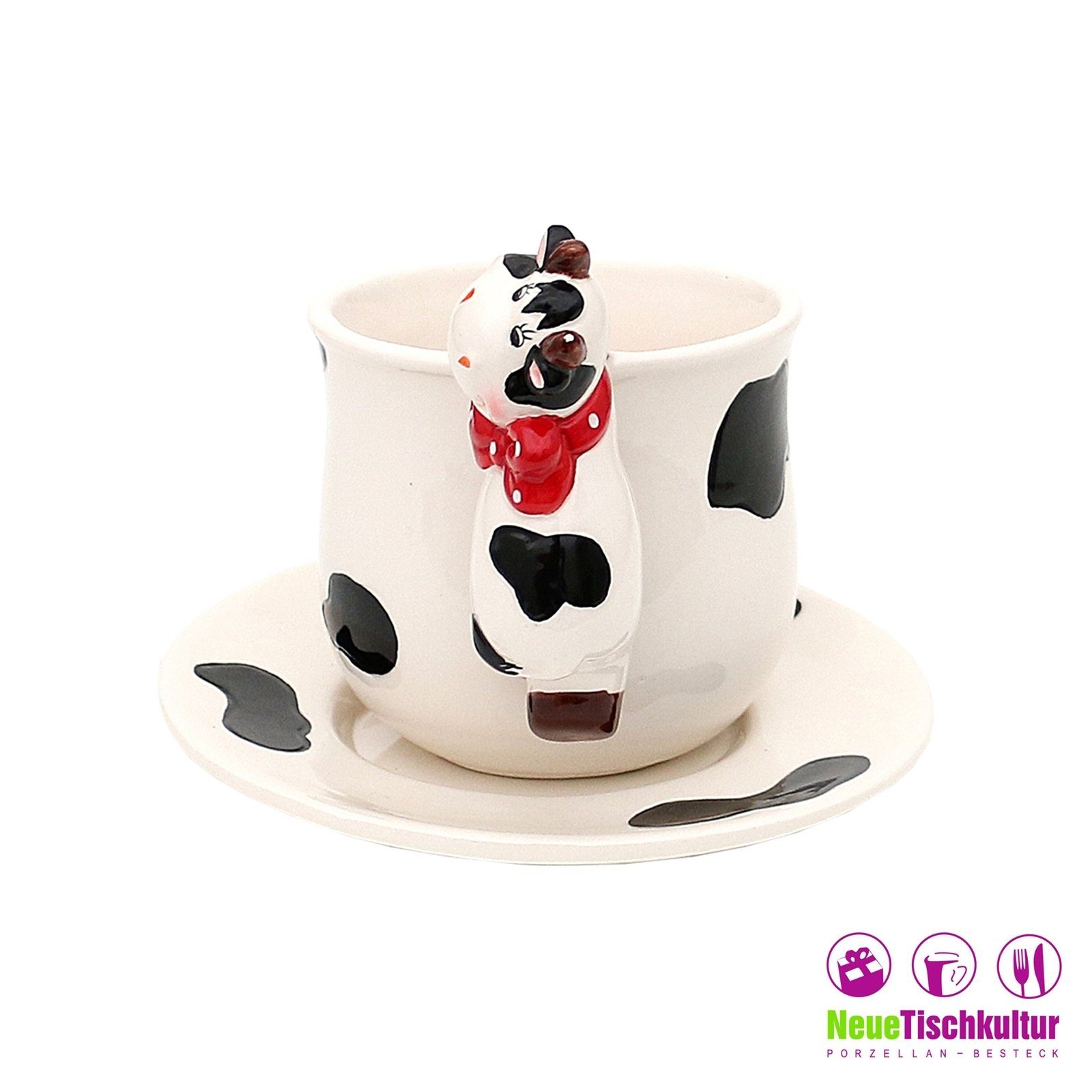 Kaffeepot Neuetischkultur Tasse 2er-Set, Kaffeebecher Kuh Tasse mit Keramik, Unterteller Kaffeetasse