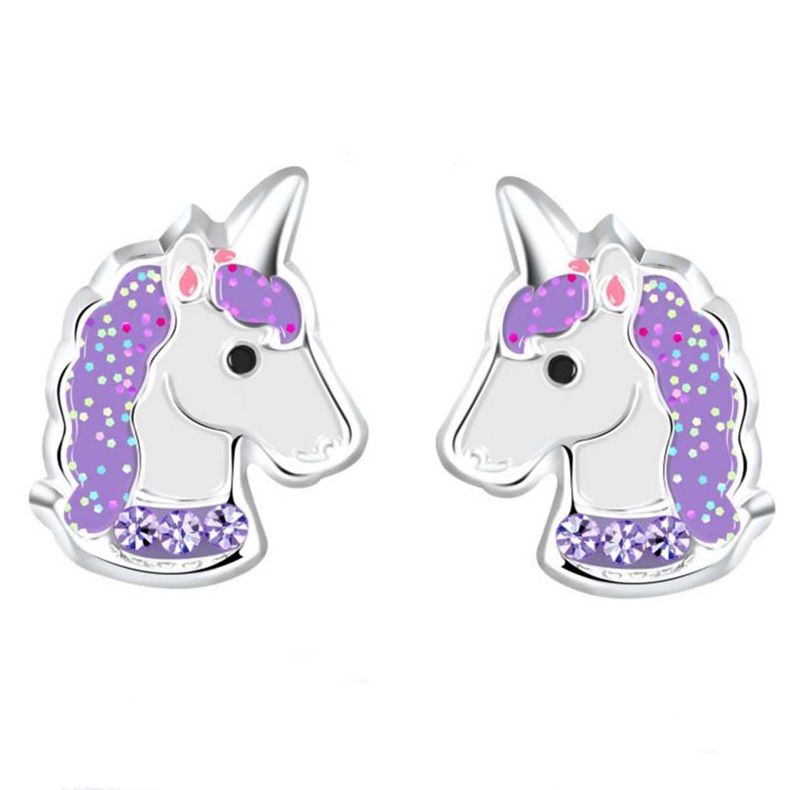 schmuck23 Paar Ohrstecker Kinder Ohrringe Einhorn Pferd 925 Silber, Kinderschmuck Mädchen Geschenk