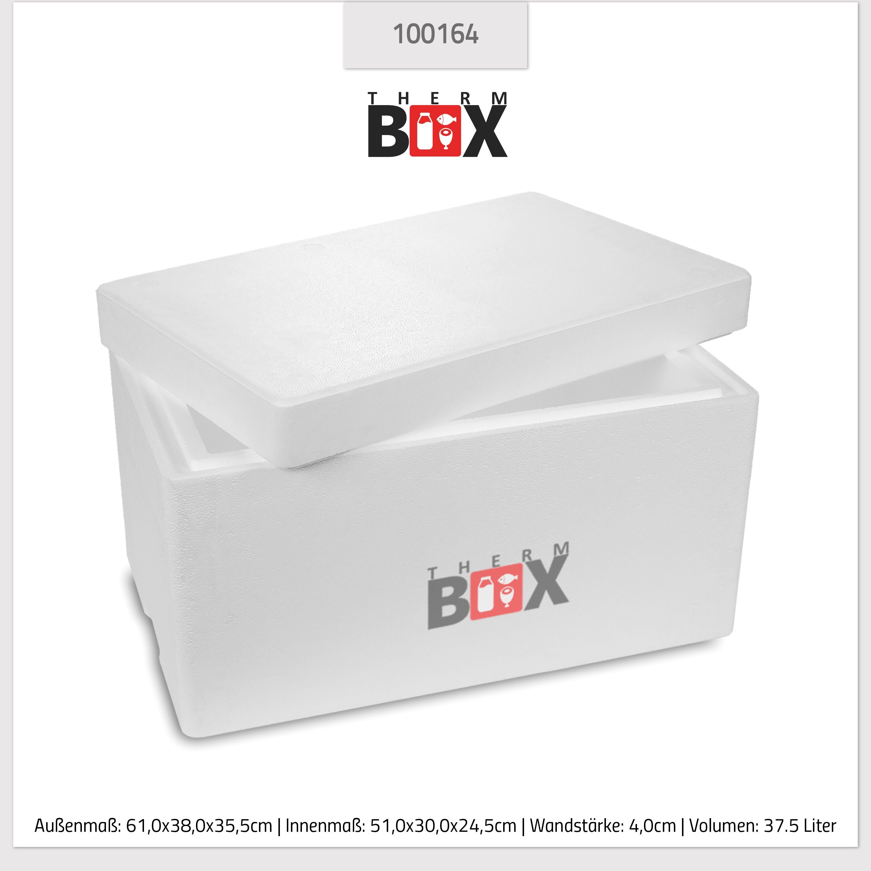Warmhaltebox 51x30x24cm Isolierbox Thermobehälter Karton), (1, Box 4cm 37W Innen: THERM-BOX Kühlbox Wiederverwendbar Wand: Styropor-Verdichtet, 0-tlg., Styroporbox Deckel Thermobox im 37,5L, mit