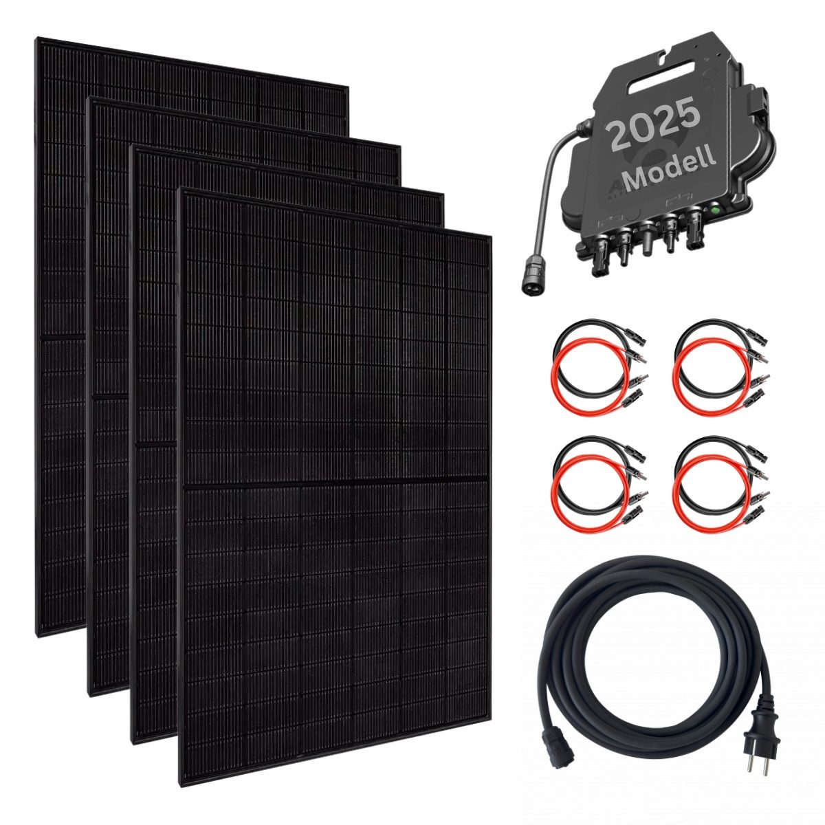 MyVoltaics Balkonkraftwerk MyBasic 1760+ Watt Solaranlage – Premium transparent Variante, 1760 W, bifaziale Module (bis zu +30% mehr Modulleistung), (Set, 5-St., 4 Solarmodule TopCON Technologie Bifazial Wechselrichter steckerfertig), Genehmigungsfrei, jetzt mit versandkostenfreier Lieferung