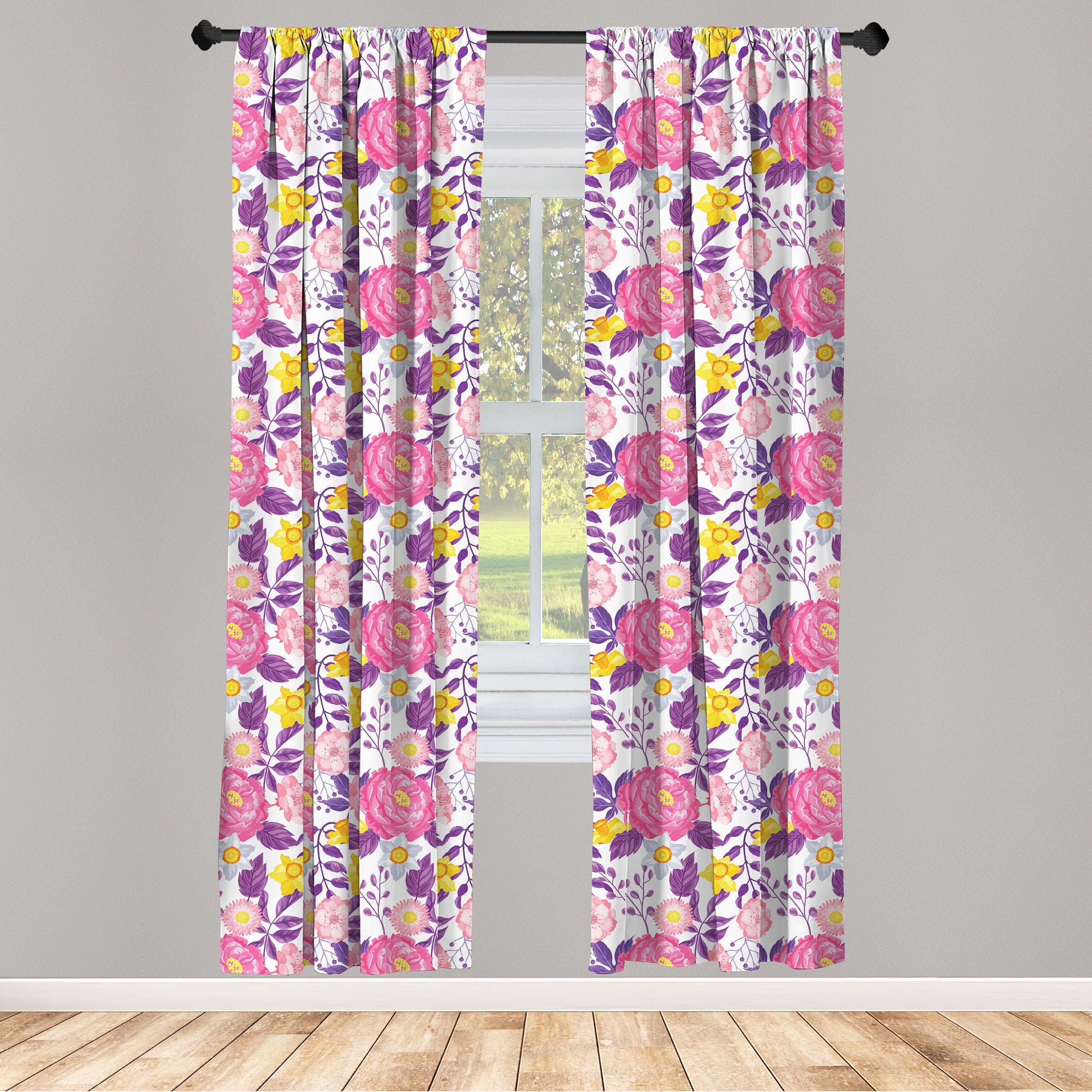 Gardine Vorhang für Wohnzimmer Schlafzimmer Dekor, Abakuhaus, Microfaser, Garten-Kunst Empfindliche Blüten