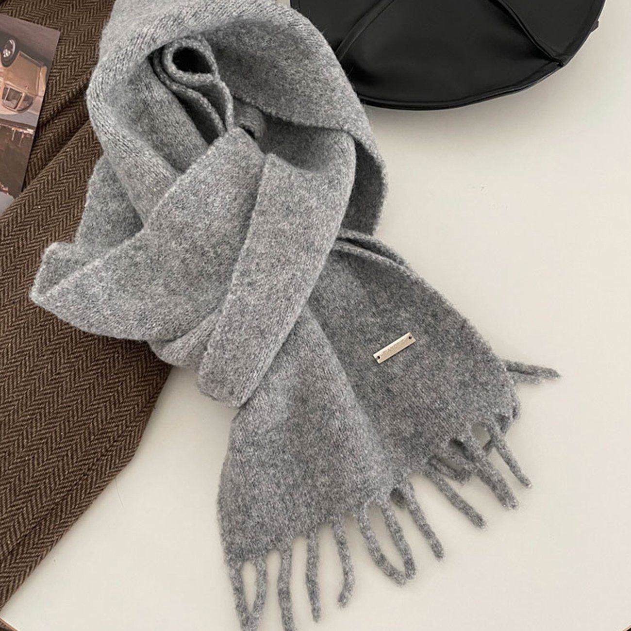 EBUY Modeschal Warmer Strickschal für Damen im Winter Grau