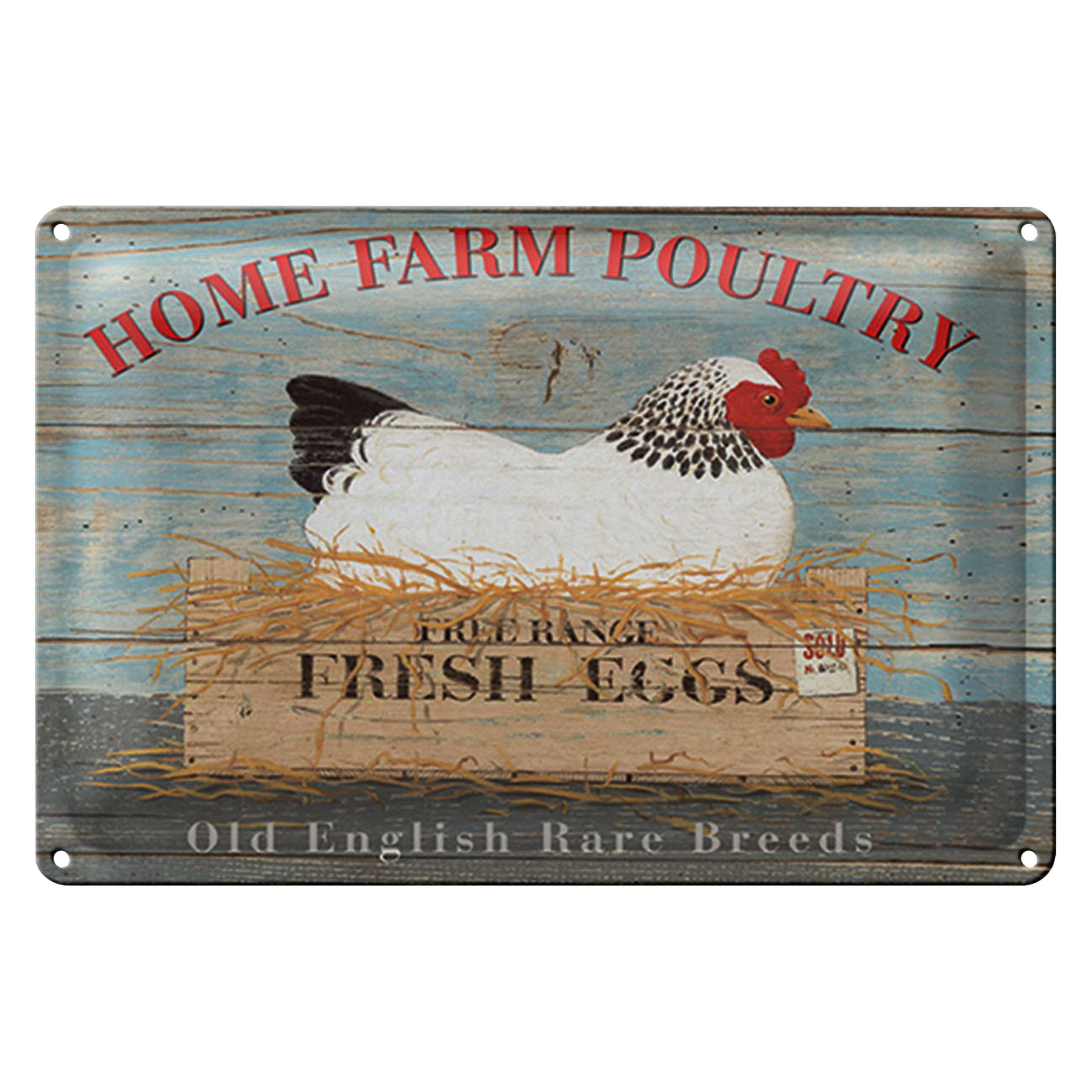 Roomando Metallschild Blechschild Spruch 30x20cm Home farm poultry fresh eggs