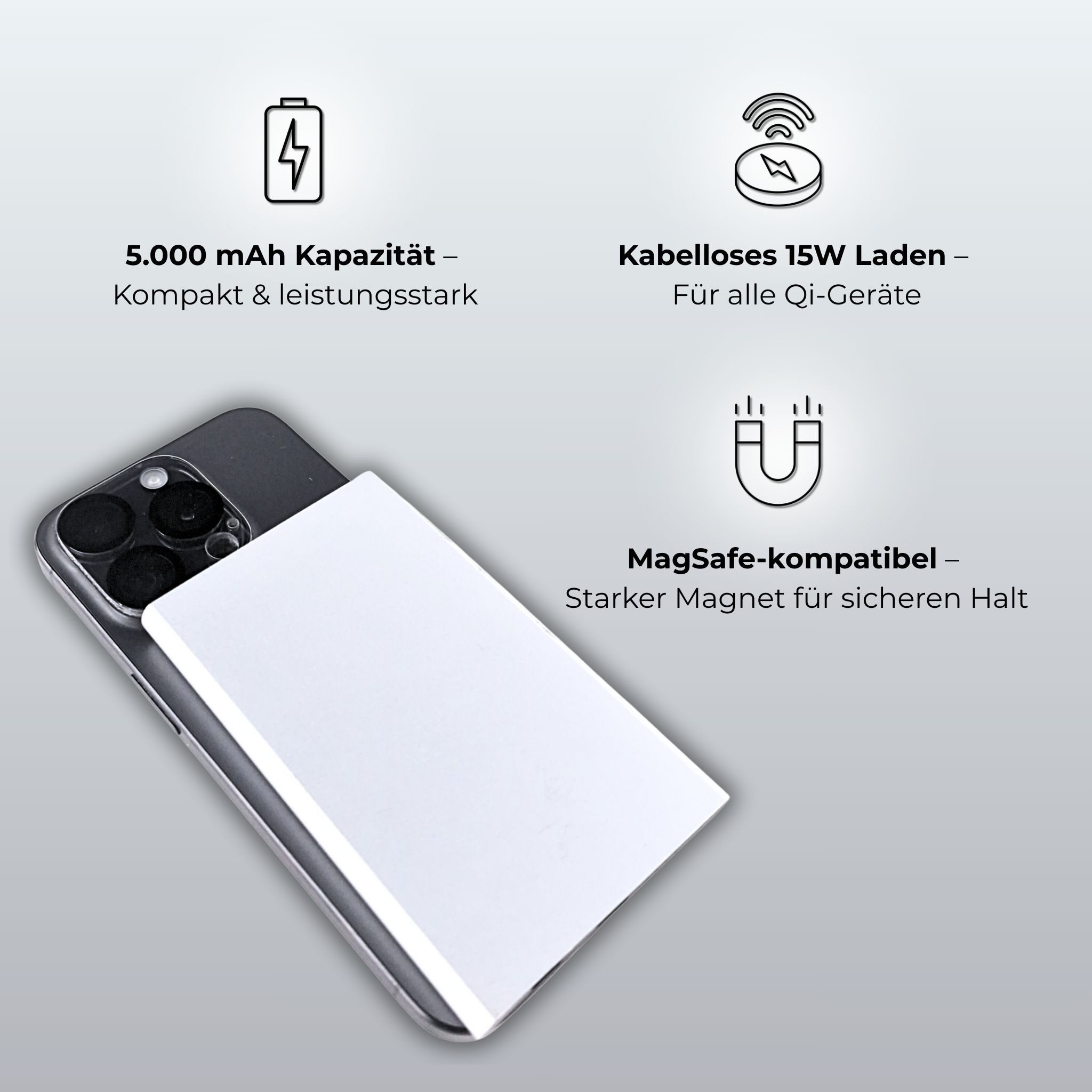 Phonie PHONIE 5.000 mAh Powerbank – MagSafe-kompatibel, kabellos & langlebig Powerbank 5000 mAh (1 St)