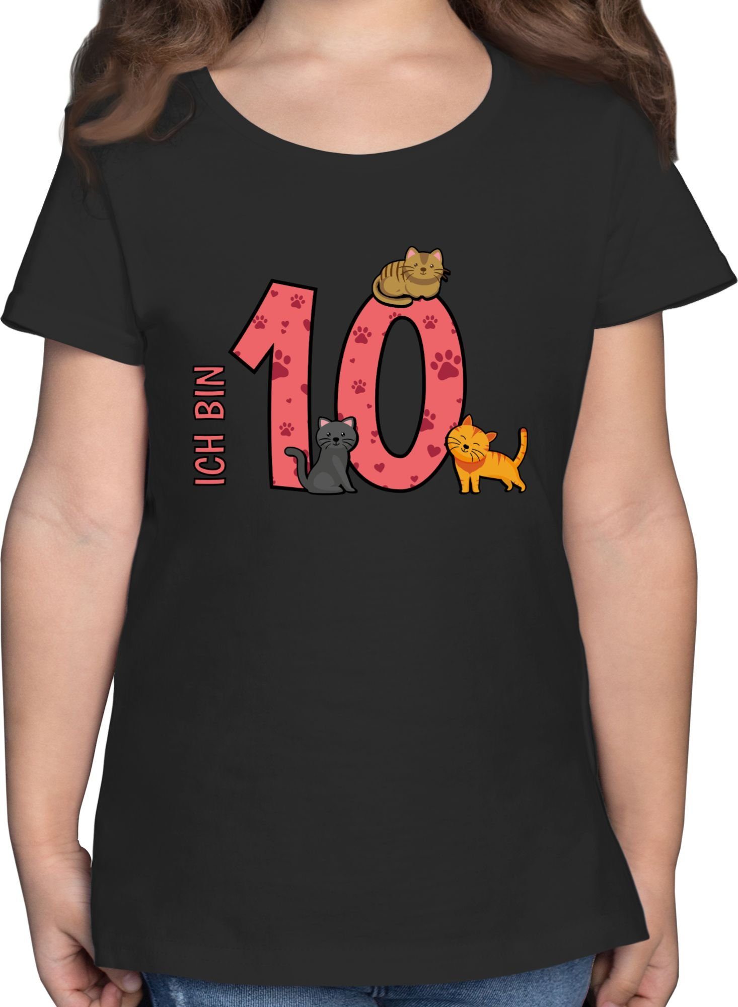 Shirtracer T-Shirt Katzen Zehnter 10. Geburtstag 1 Schwarz
