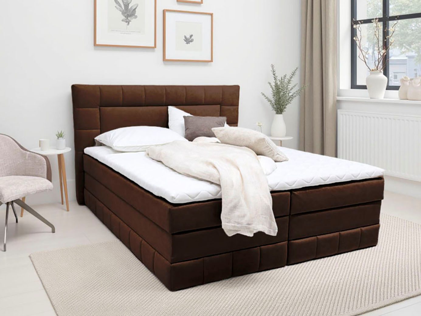 OTTO home Boxbett PHILIPPA, Polsterbett mit Bettkasten, mit Taschenfederkernmatratze H3 (Komfortliegehöhe: 64cm), mit Kaltschaum-Topper, Microfaser-Bezug, wahlweise mit LED-Beleuchtung