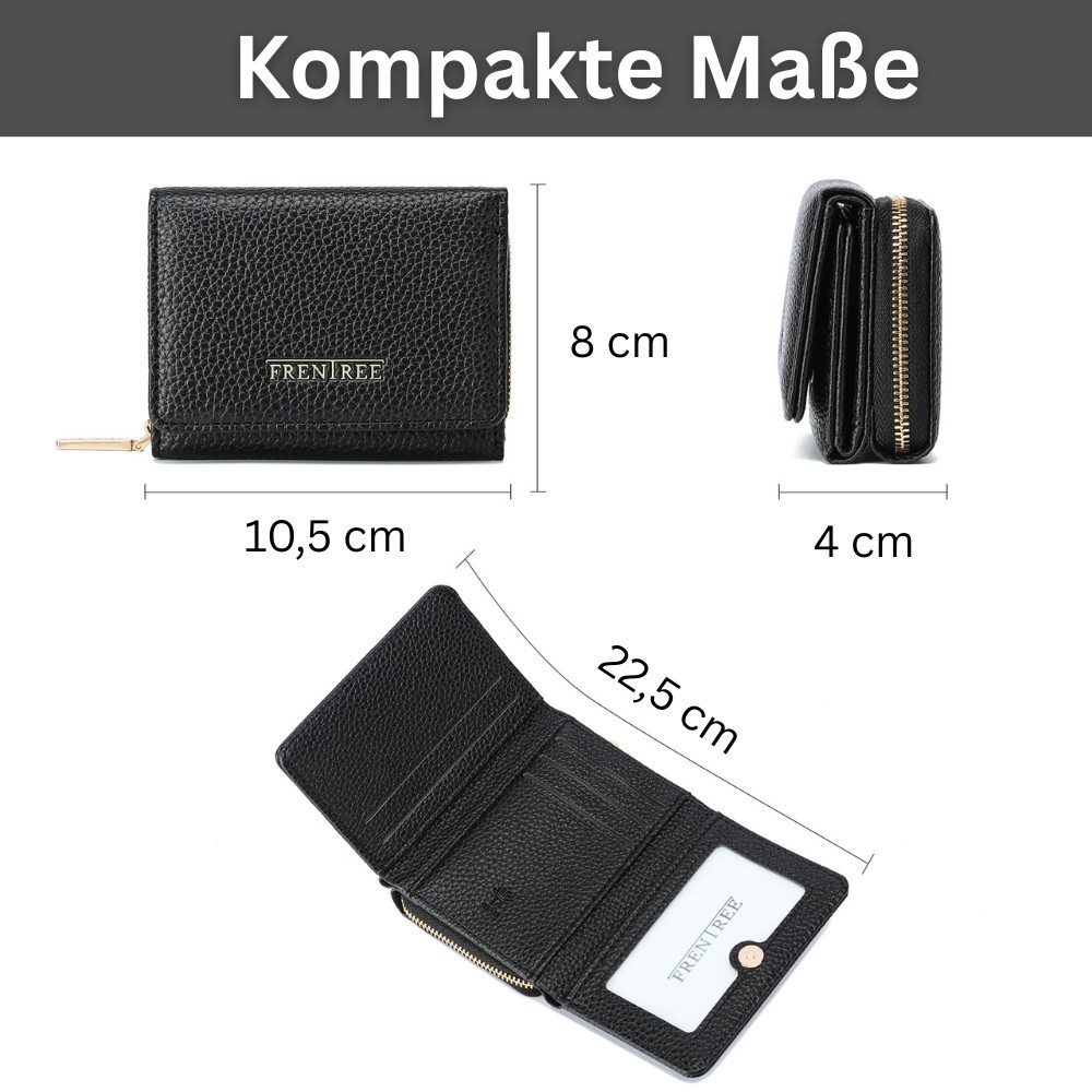 Frentree Geldbörse Damen klein Portemonnaie mit Reißverschluss RFID, 8 Karten, Scheinfach (Kompakte Brieftasche mit zwei separaten, großen Fächern für Dokumente), passt problemlos in Handtasche oder Hosentasche, elegant und praktisch