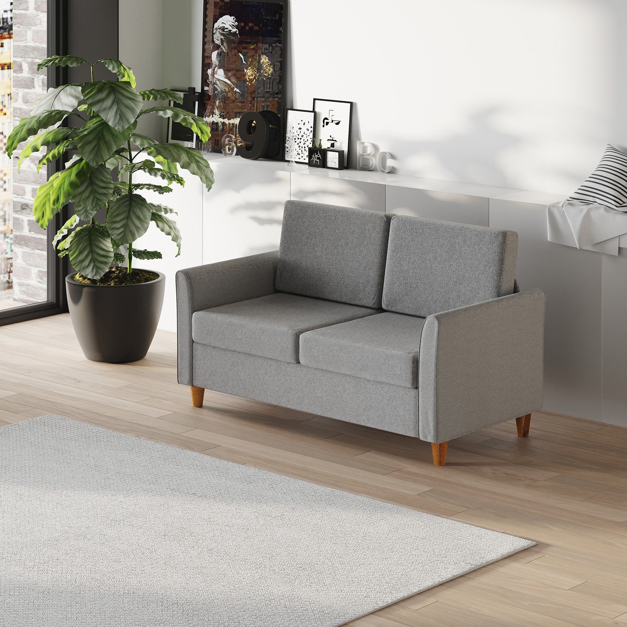 HOMCOM 2-Sitzer Sofa, Couch mit Holzbeine, günstig online kaufen