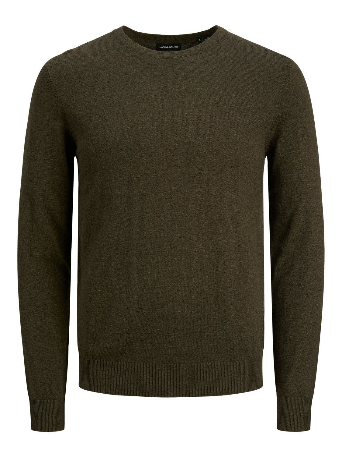 Jack & Jones Longsleeve Dünner Langarm Strickpullover Rundhals Basic Sweater JJEEMIL 4295 in Olive
