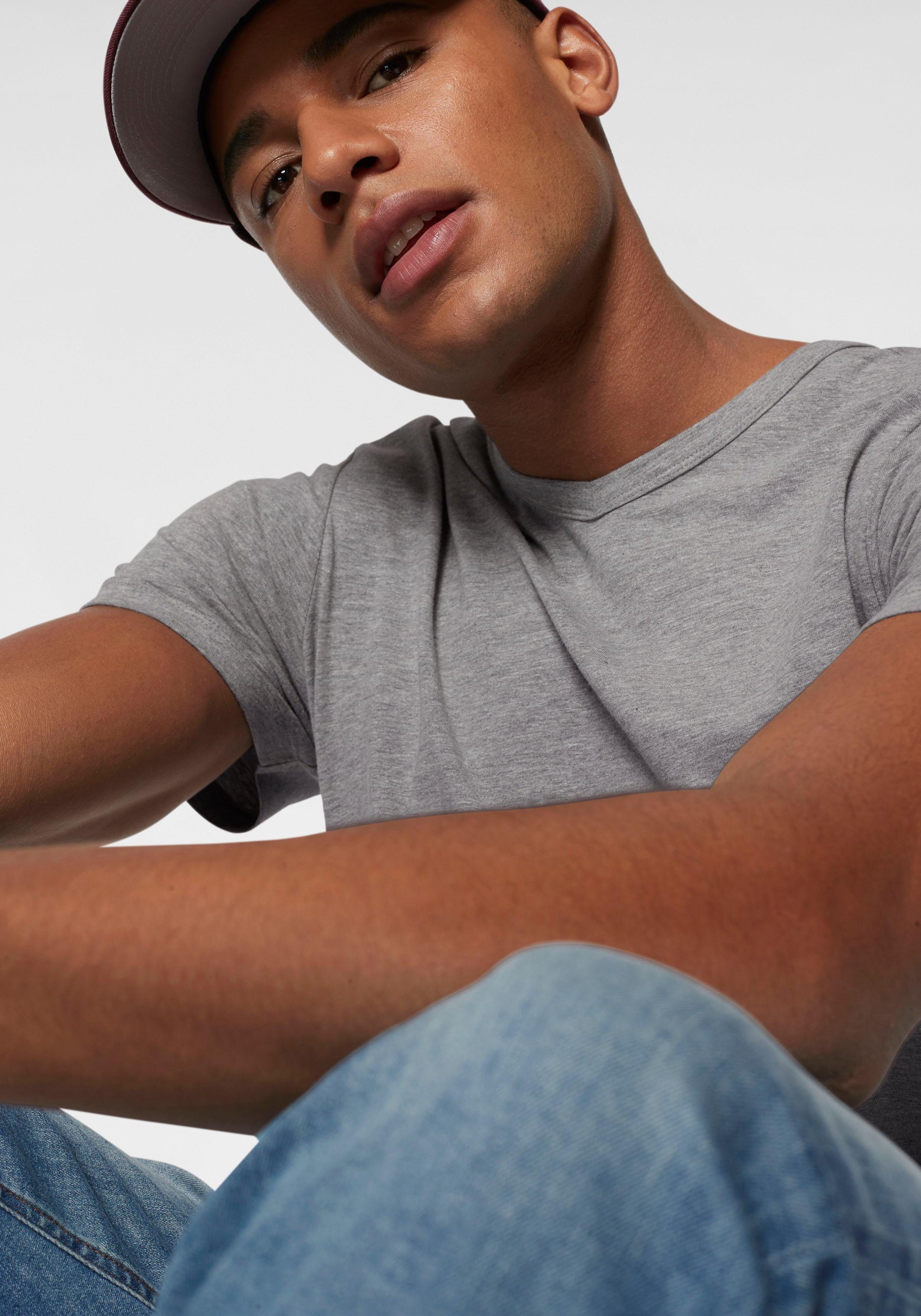 BASIC SLIM- Light Grey Melange mit Jack V-Ausschnitt V-NECK T-Shirt TEE Jones FIT &