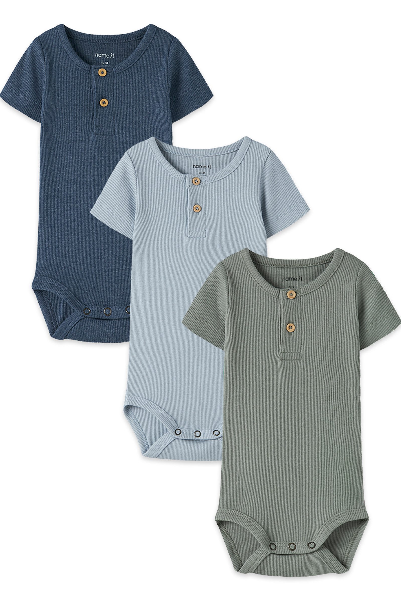 T-Shirt-Body Rippstruktur Druckknöpfe Kurzarm 3er-Set Komfort Fit