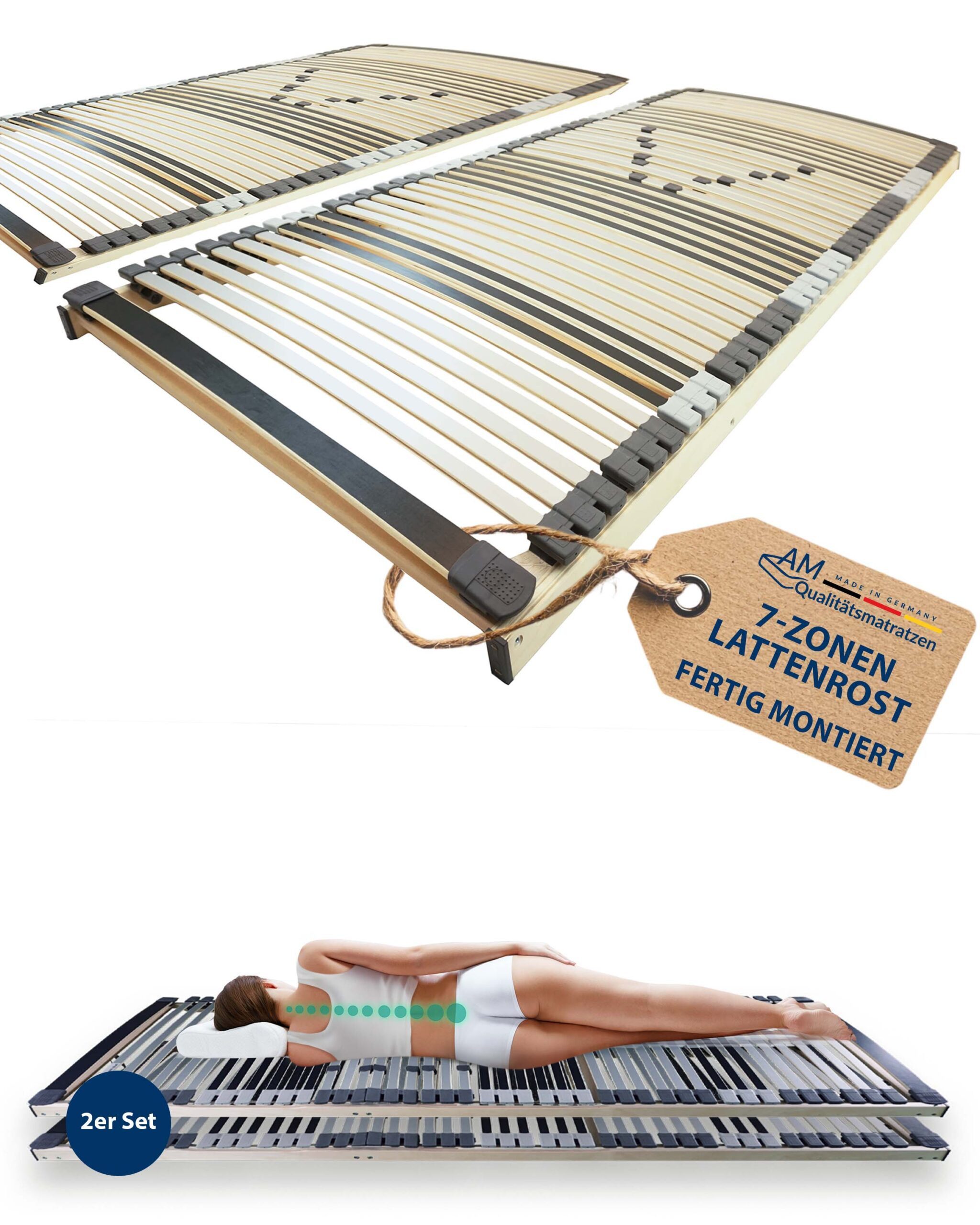 Lattenrost Ergonomischer 7-Zonen Lattenrost, Fertig Montiert, Made in Germany, AM Qualitätsmatratzen, Kopfteil Kopfteil nicht verstellbar, Fußteil Fußteil nicht verstellbar, 160x190 cm
