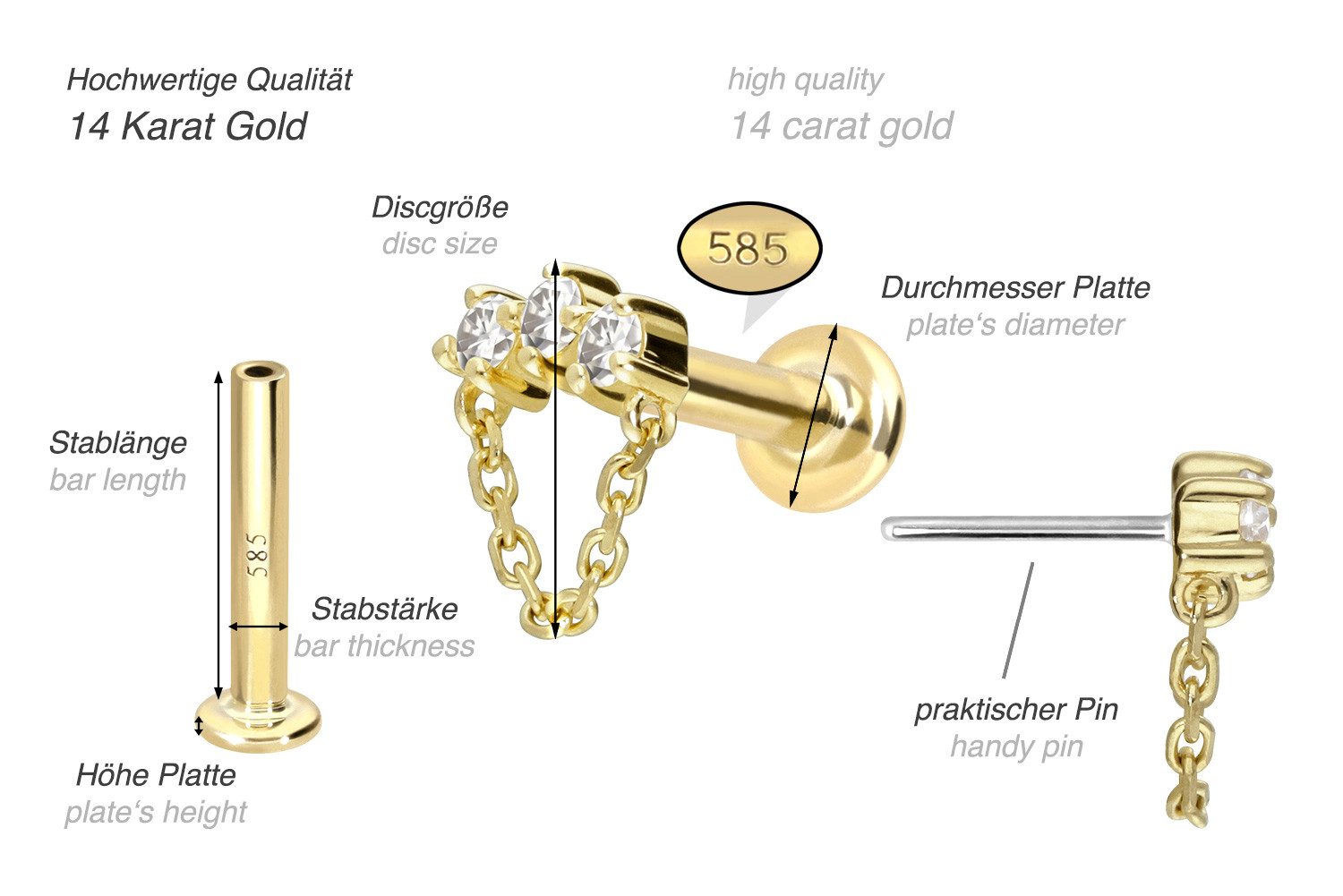 PIERCINGLINE Piercing-Set 14 Karat Gold Labret mit Push Fit MOISSANIT-BOGEN günstig online kaufen