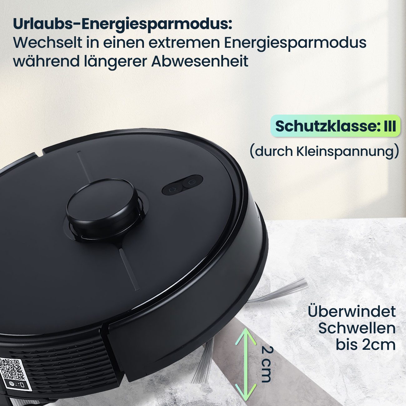shop'n smile ideoon Saugroboter mit Wischfunktion Ultimativer 2-in-1 Saug Wisch Roboter 6000 Pa 600 W, 600 W, mit Beutel, Laser-Navigation & App-Steuerung, 5000mAh Akku, 250 ml Wassertank