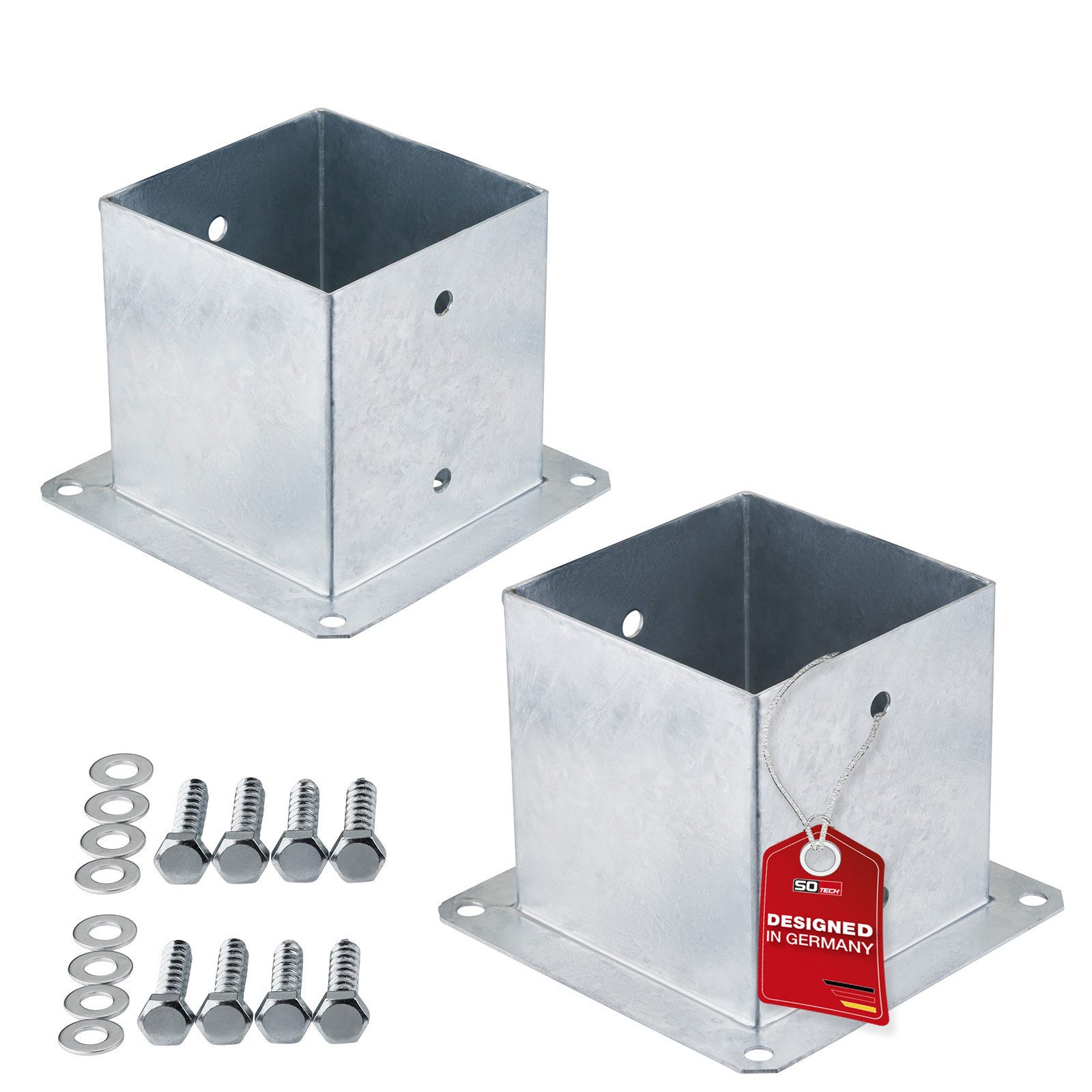 SO-TECH® Pfostenträger für Vierkantholz, zum Aufschrauben, aus Stahl feuerverzinkt, (Spar-Set, 2-St), H 152 mm, Terrasse Gartenpfosten 140 x 140 mm mit Schrauben