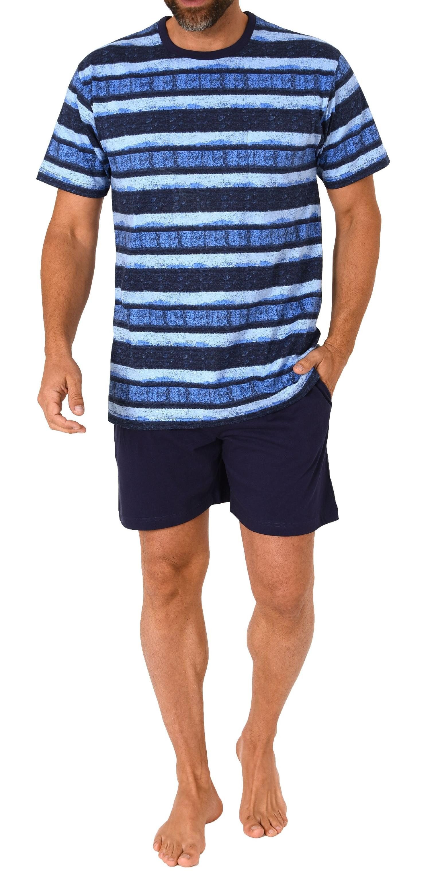 Pyjama Herren kurzarm Schlafanzug Shorty in lässig anmutender Streifenoptik