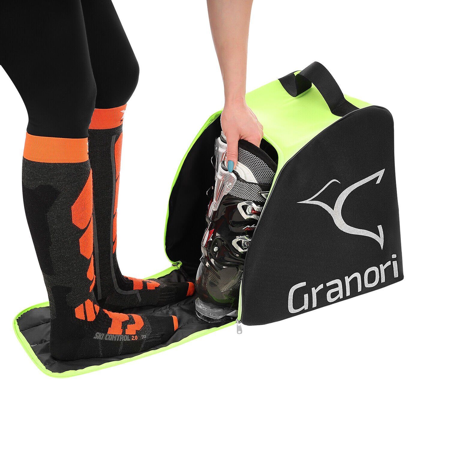 Granori Skitasche / Skisack + Skischuhtasche Kombi-Set für 1 Paar Skischuhe & Skier (Spar-Set), mit Entwässerungsöffnungen