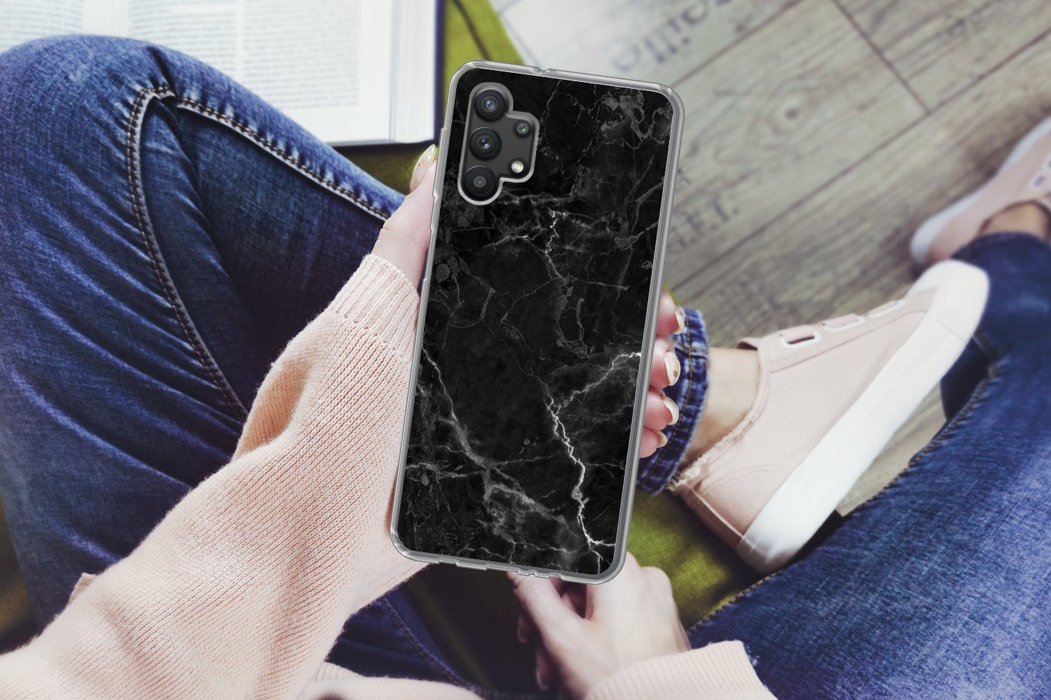 MuchoWow Handyhülle für Samsung Galaxy A32 5G Marmor - Schwarz - Weiß - Textur - Marmoropt, Smartphone-Bumper, Print, Handy Schutzhülle Dünn