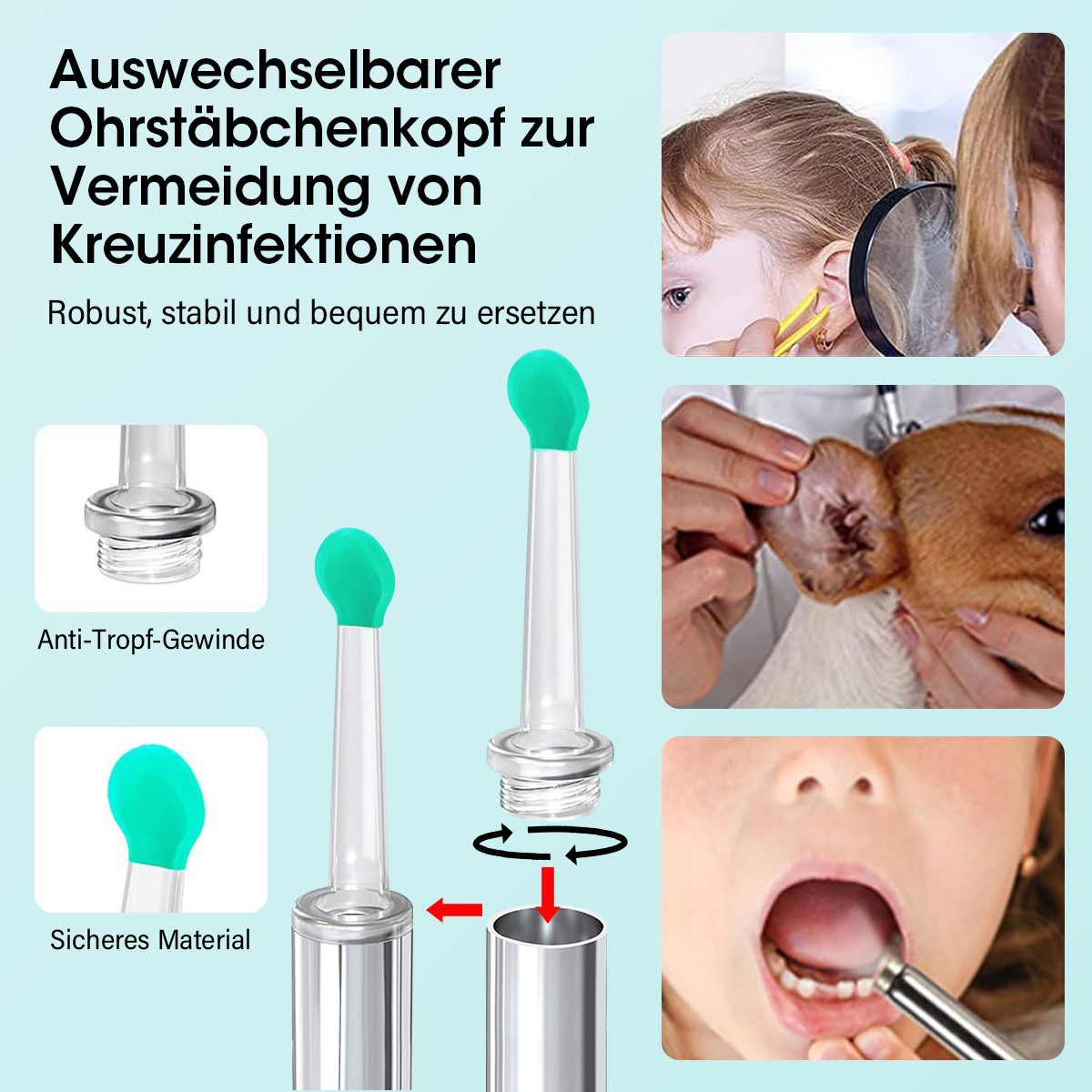 MOPUEA Ohrenreiniger Visuelle Ohrenschmalz Entferner Ohrenschmalz Entferner,8-piece set, 1-tlg., wiederaufladbar & wasserdicht, WIFI link, compatible with iOS, iPadOS, and Android
