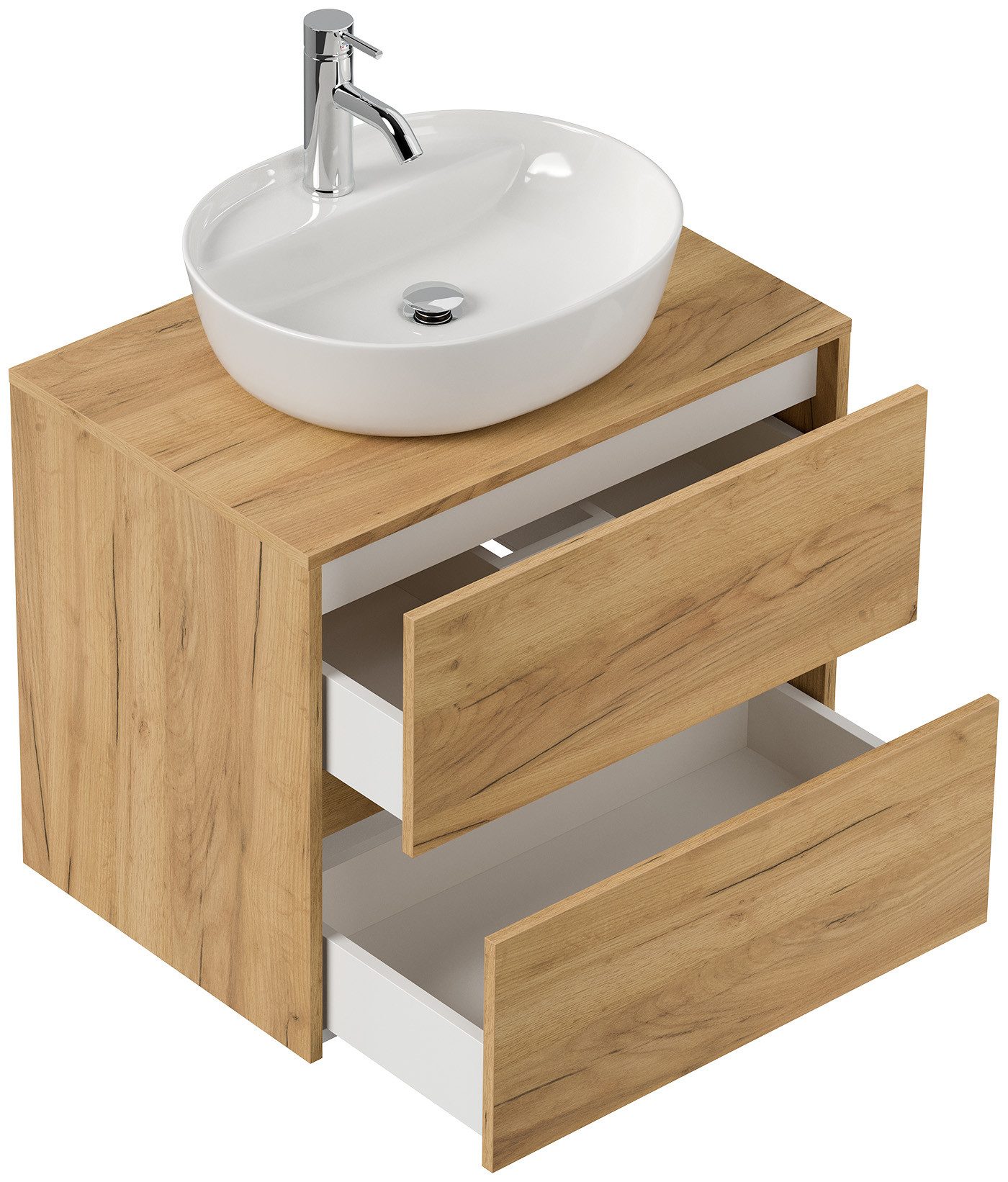 Magnolia Home Aufsatzwaschbecken Badmöbel Taifun 70cm mit ovalem Aufsatzwaschbecken eiche gold