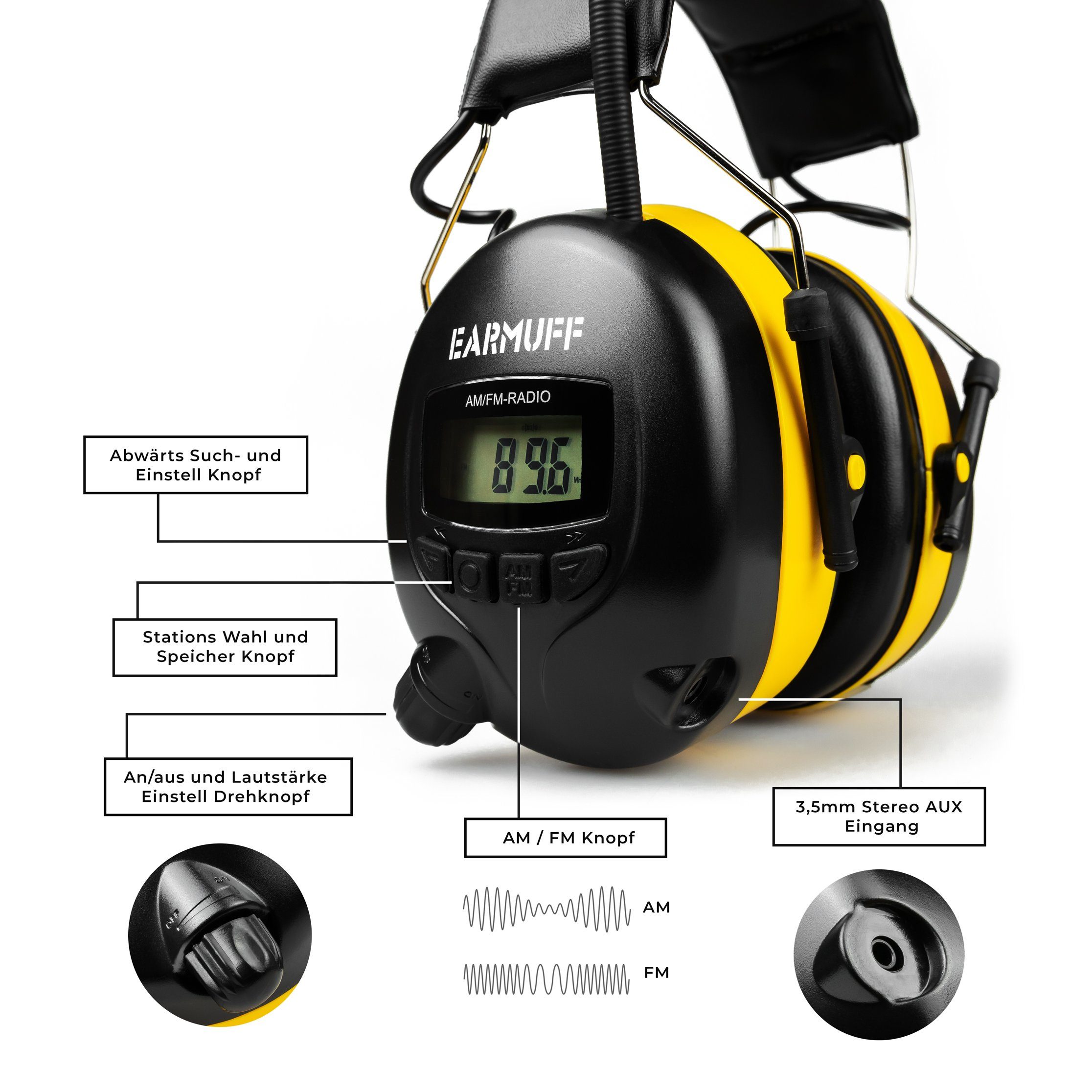 EARMUFF Kapselgehörschutz EARMUFF 31dB AM/FM/AUX - Yellow