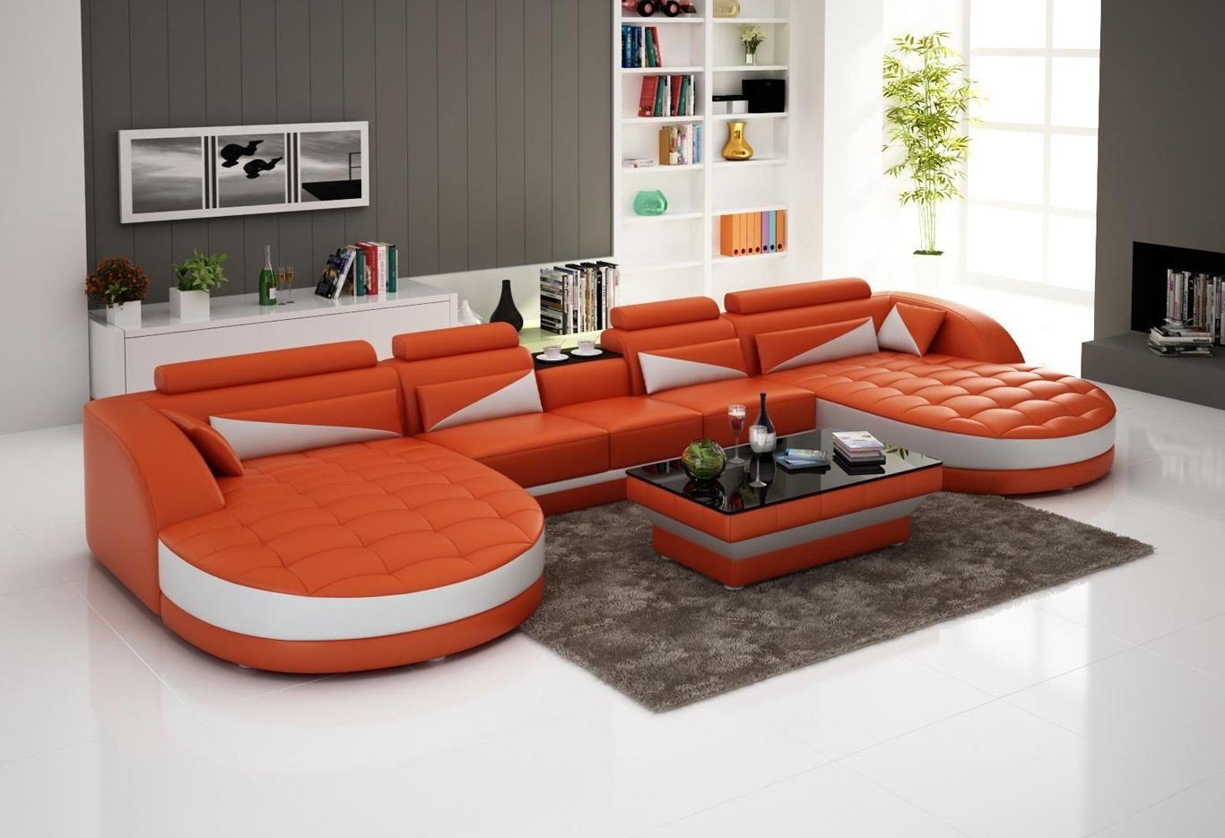 JVmoebel Ecksofa Ledersofa Ecksofa Sofa Couch Polster Wohnlandschaft Leder Sofa, Made in Europe Orange