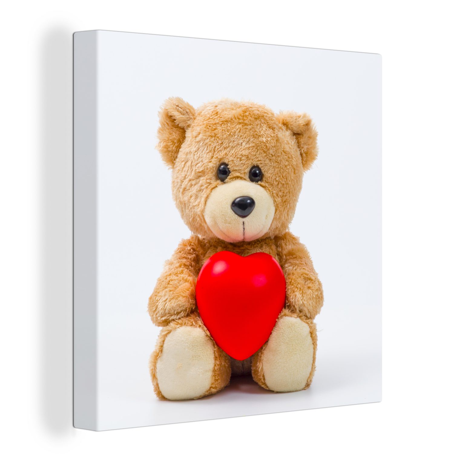 OneMillionCanvasses® Leinwandbild Ein Teddybär zum Valentinstag, (1 St), Leinwand Bilder für Wohnzimmer Schlafzimmer