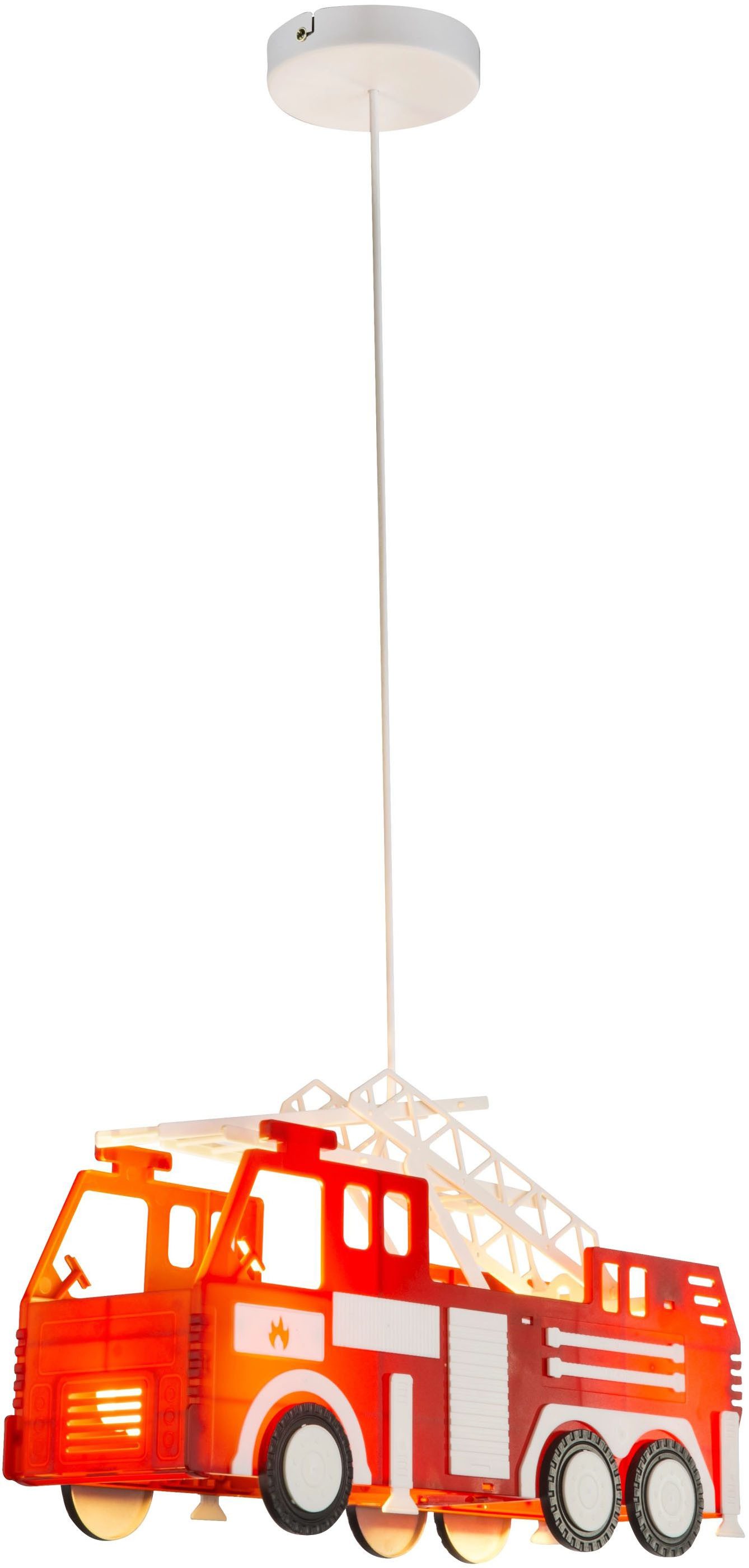 GLOBO LIGHTING Pendelleuchte KITA, ohne Leuchtmittel, Kinderlampe, Kinderleuchte, Kinderzimmer, Feuerwehr, Hängelampe