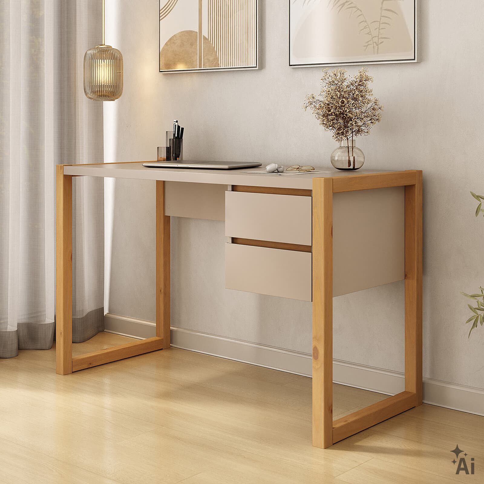 IDIMEX Schreibtisch BELINDA, Holztisch mit zwei Schubladen Kaschmir/Eiche
