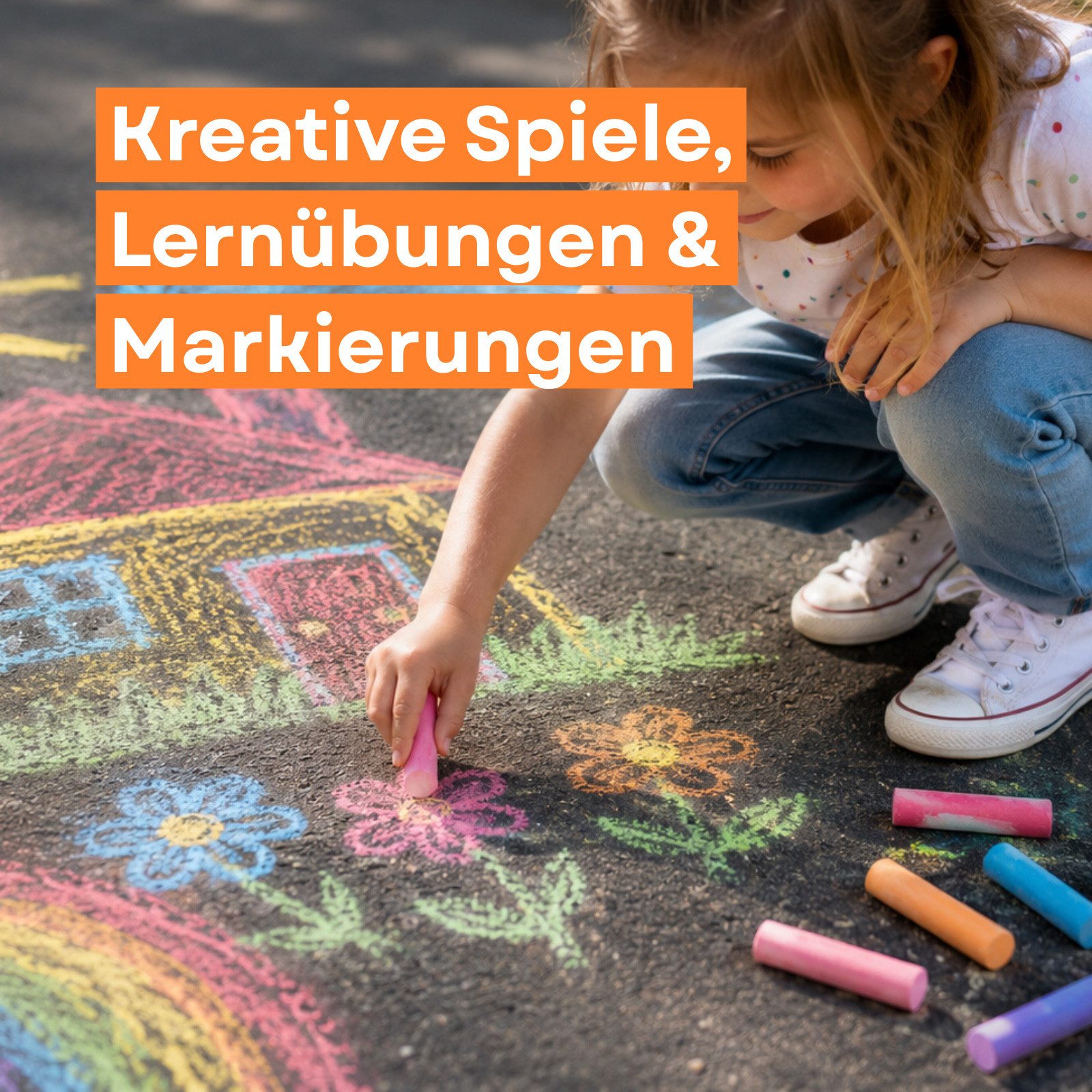 WESTCOTT Malkreide Straßenmalkreide 100 Stück, Bunte Straßenkreide in 10 Farben, Kreide ideal für Asphalt, Stein & Tafeln – Bild 5 von 5