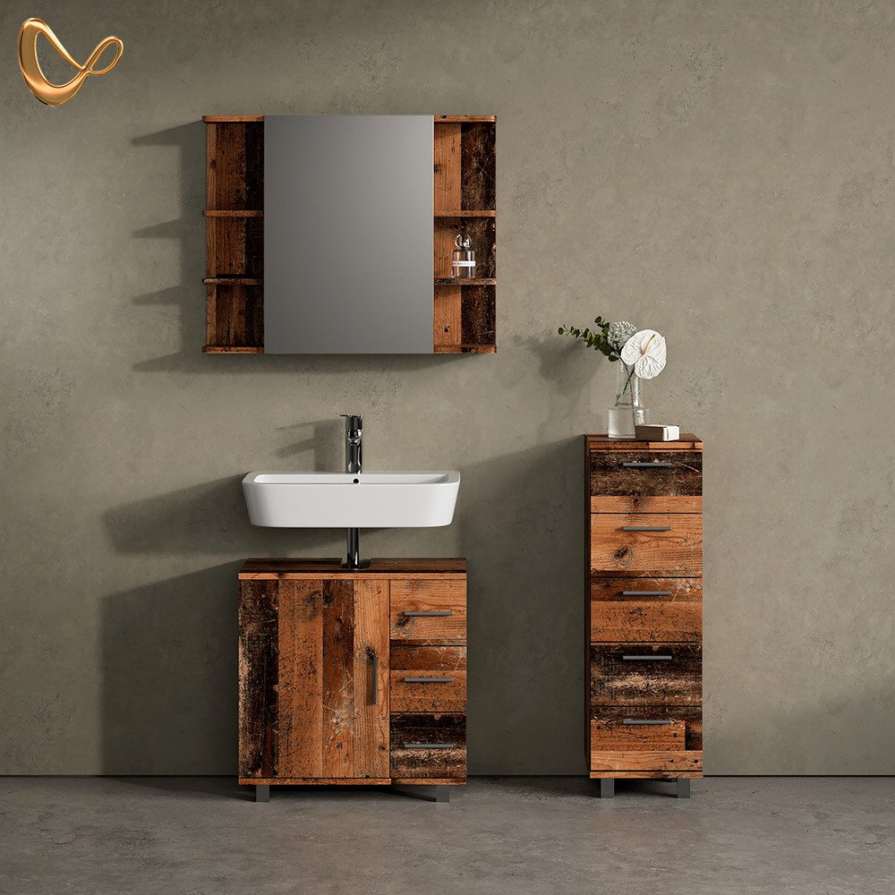 Livinity® Waschbeckenunterschrank Eisak, Eiche rustikal, 60 x 60 cm mit Tür günstig online kaufen