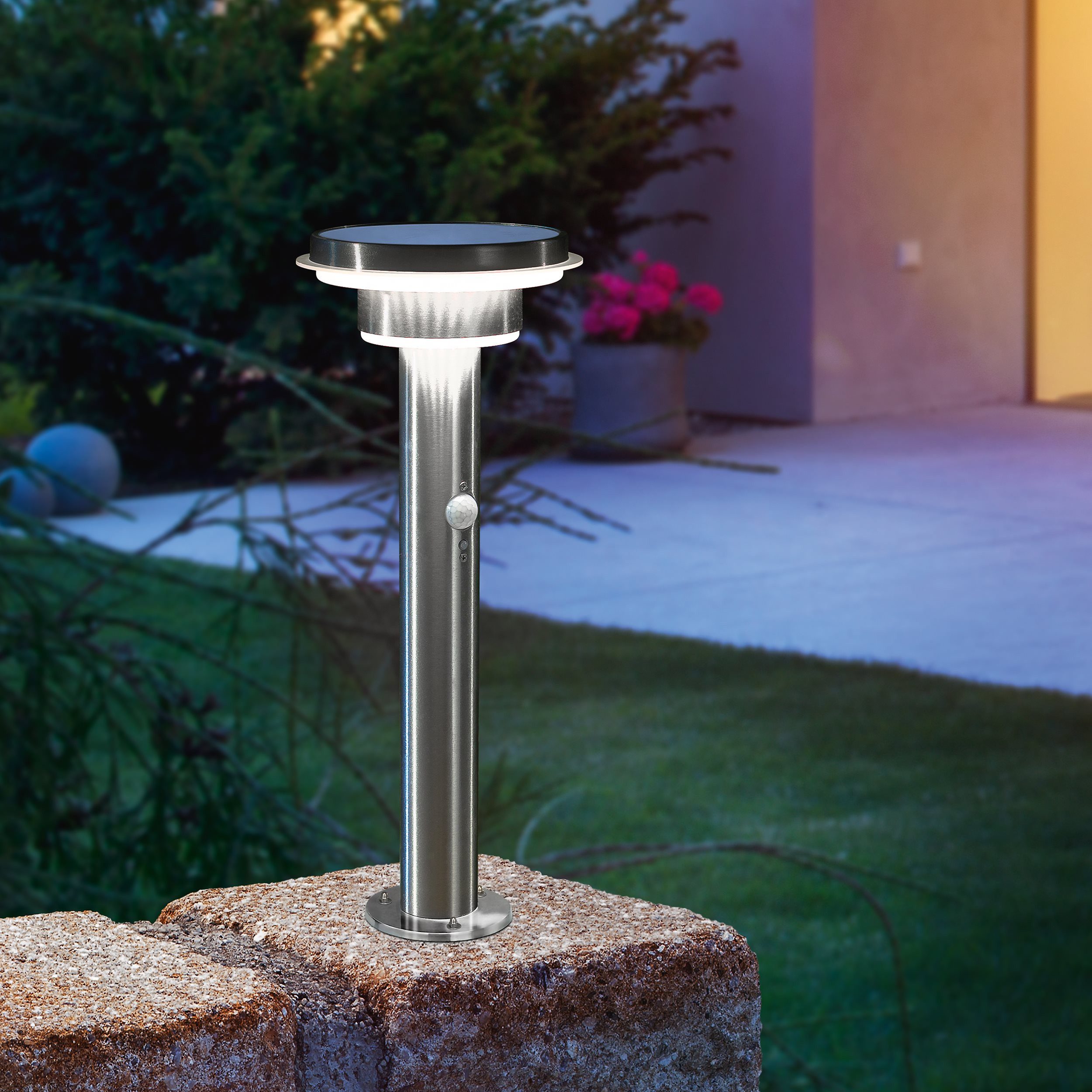 esotec LED Solarleuchte PIR Edelstahl Standleuchte Tini H=45cm 4000K 40 LEDs outdoor 102596, LED fest integriert