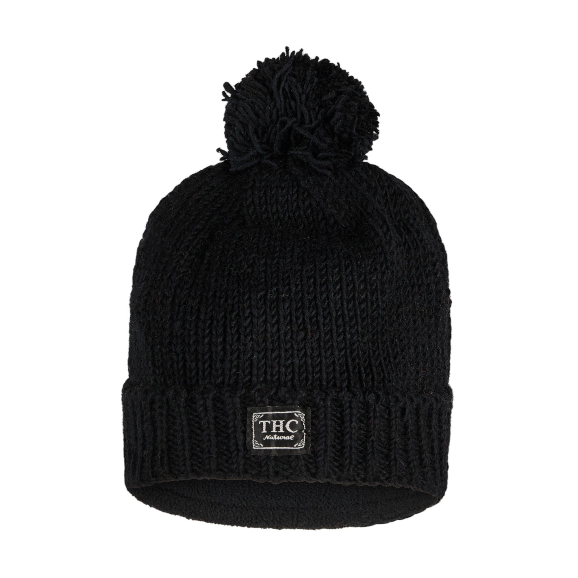 THC Natural Line Strickmütze THC Schafwoll Pudelmütze 721 schwarz (1 Stück, 1-St., 1 Stück) gerippter Umschlag