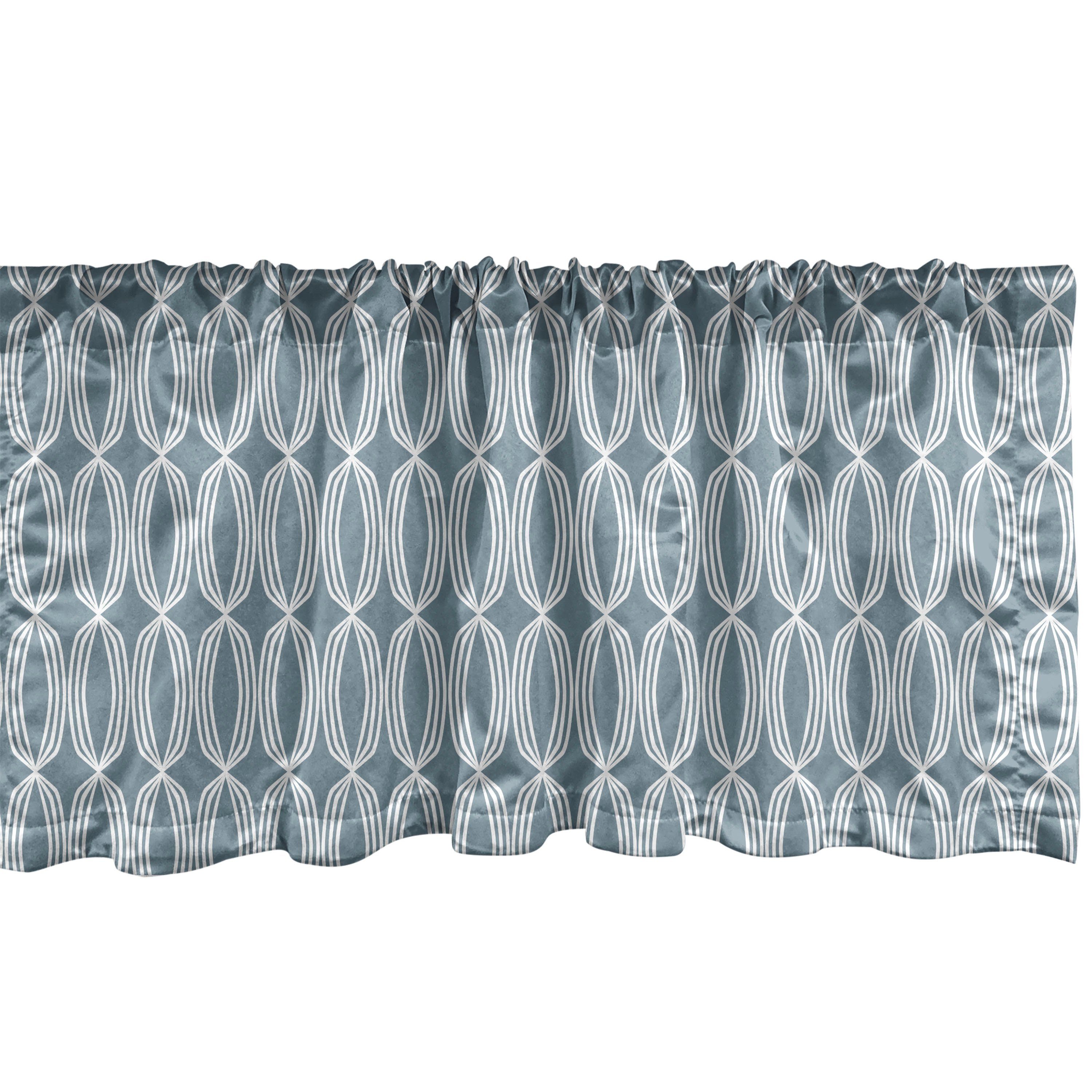 Scheibengardine Küche geometrische Dekor Microfaser, Klassische Gitter für Volant Vorhang Schlafzimmer Abakuhaus, mit Oval Jahrgang Stangentasche,