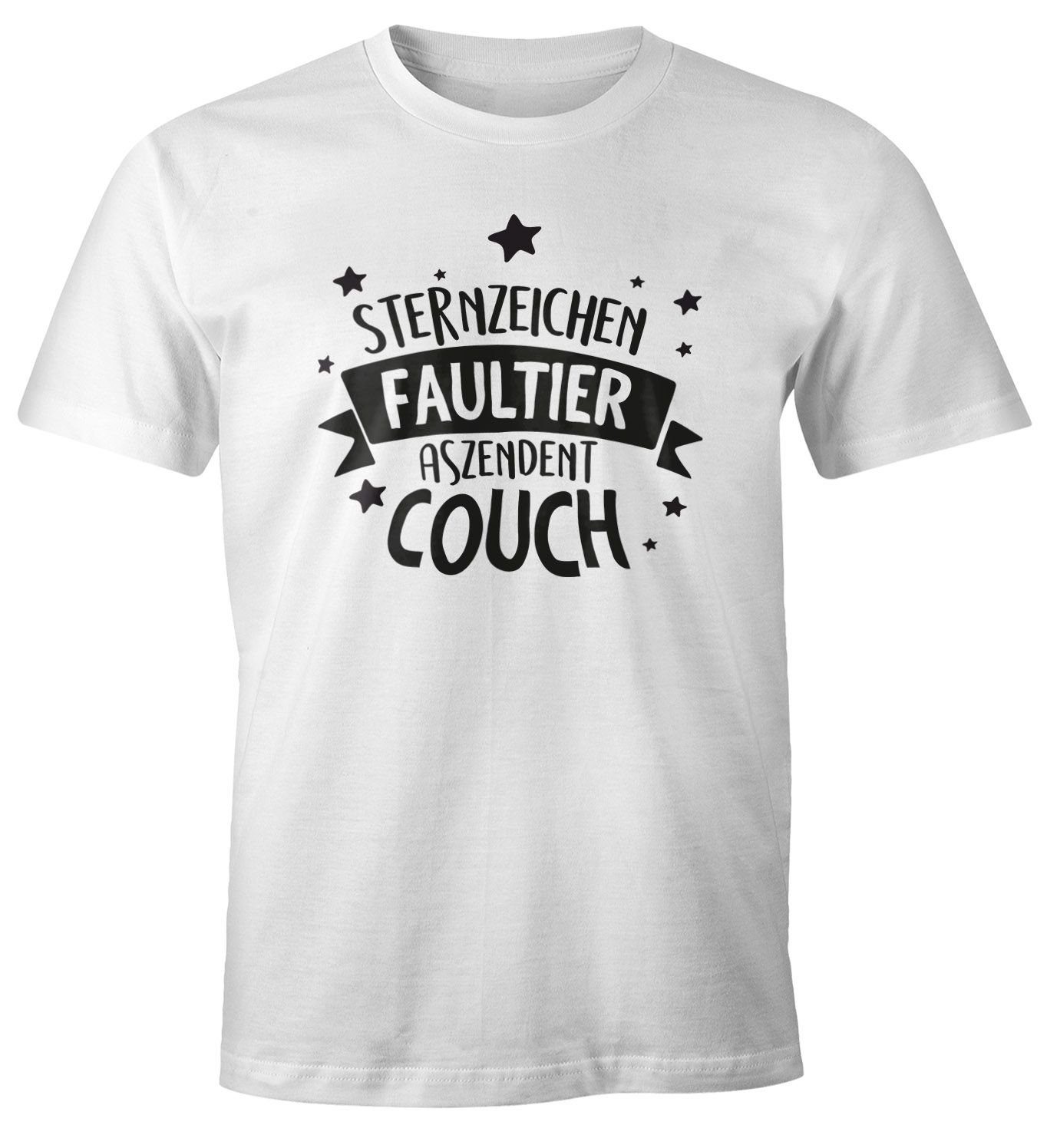 Spruch Print-Shirt Aszendent Print mit T-Shirt Sternzeichen Fun-Shirt lustig Moonworks® MoonWorks Herren mit Motiv Faultier. Couch.