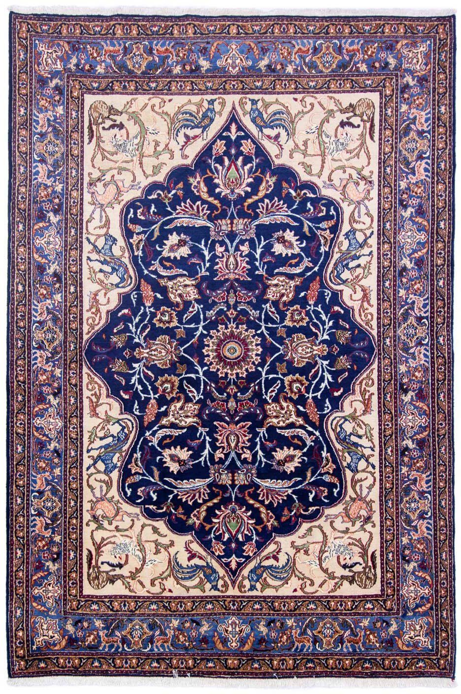 Wollteppich Maschad Medaillon Blu scuro 310 x 212 cm, morgenland, rechteckig, Höhe: 10 mm, Unikat mit Zertifikat | Kurzflor-Teppiche
